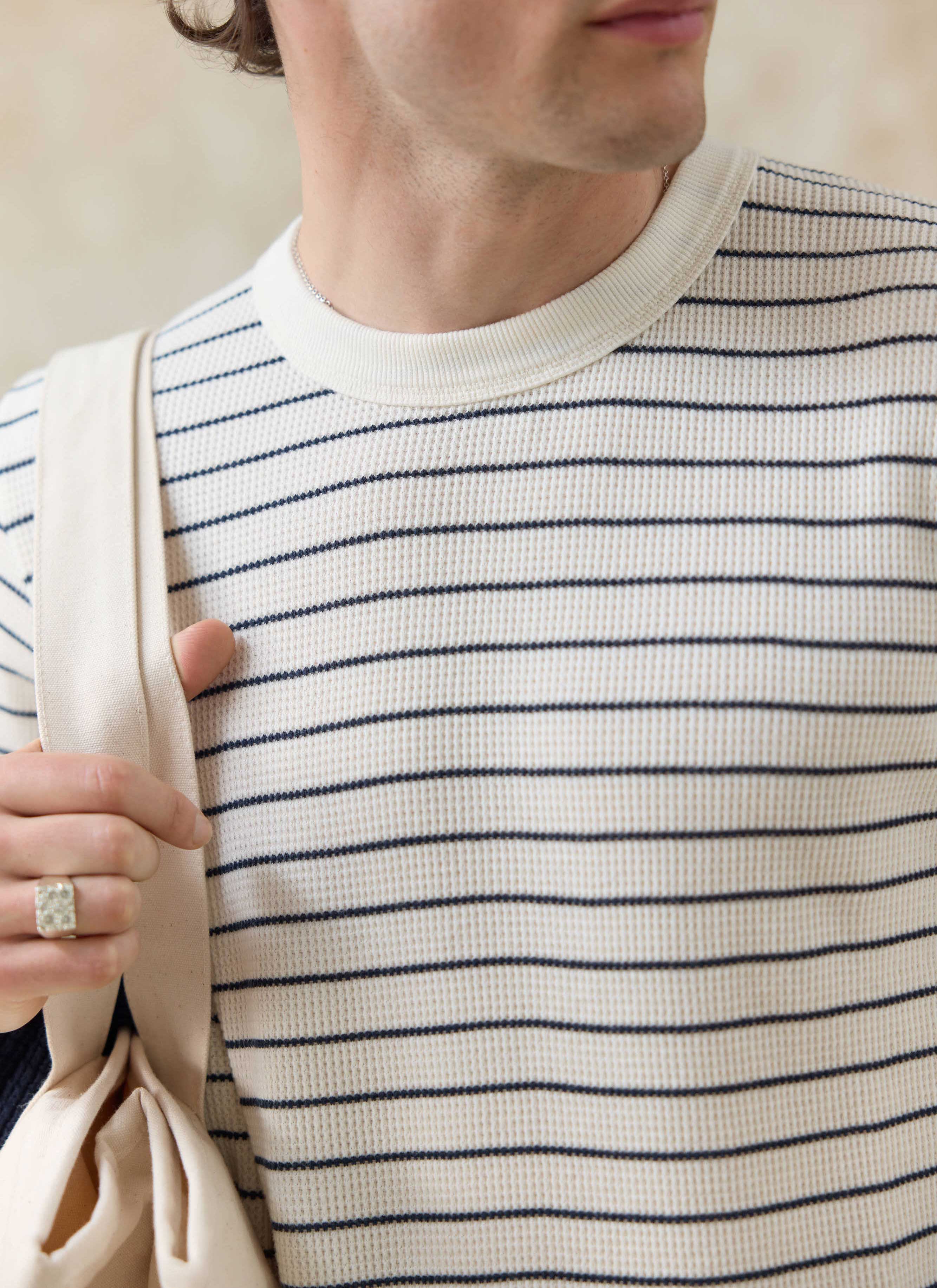 1154-ernie-waffle-long-sleeve-t-shirt-organic-cotton-cream-stripe-4.jpg Ernie Waffle Long Sleeve T Shirt | Organic Cotton | Cream Stripe