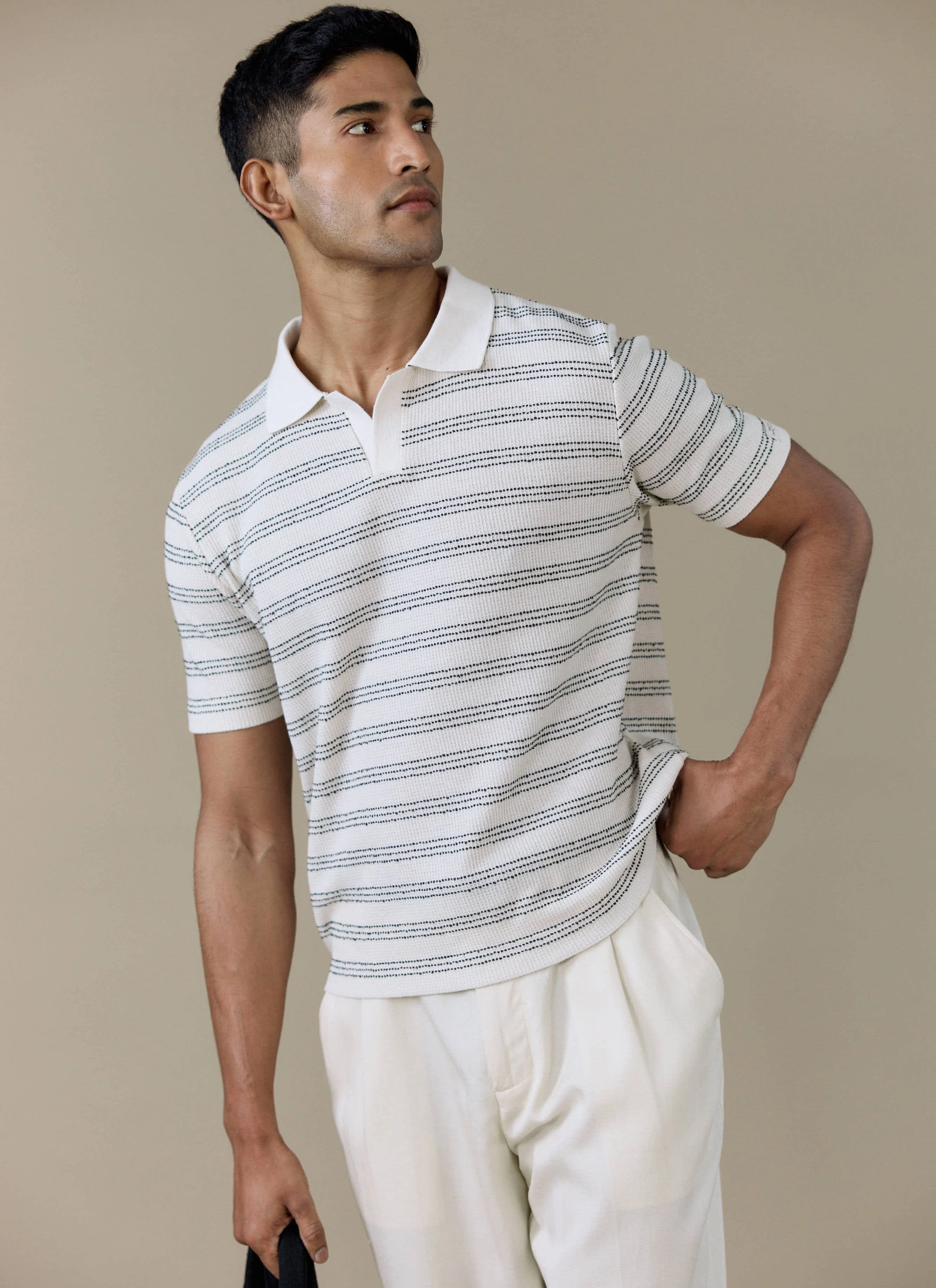 Laurent Open Collar Polo | Cotton | Cream