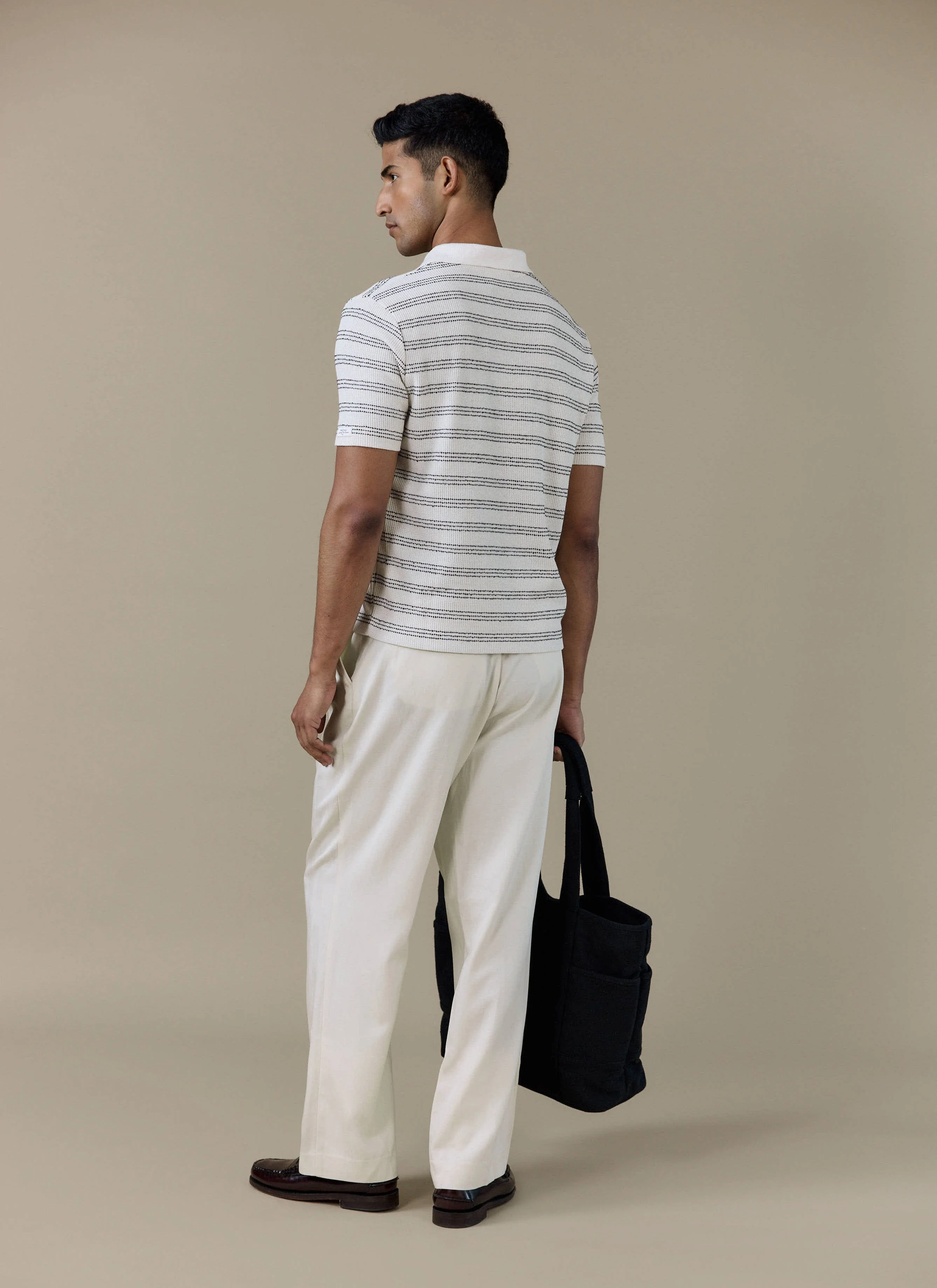Laurent Open Collar Polo | Cotton | Cream