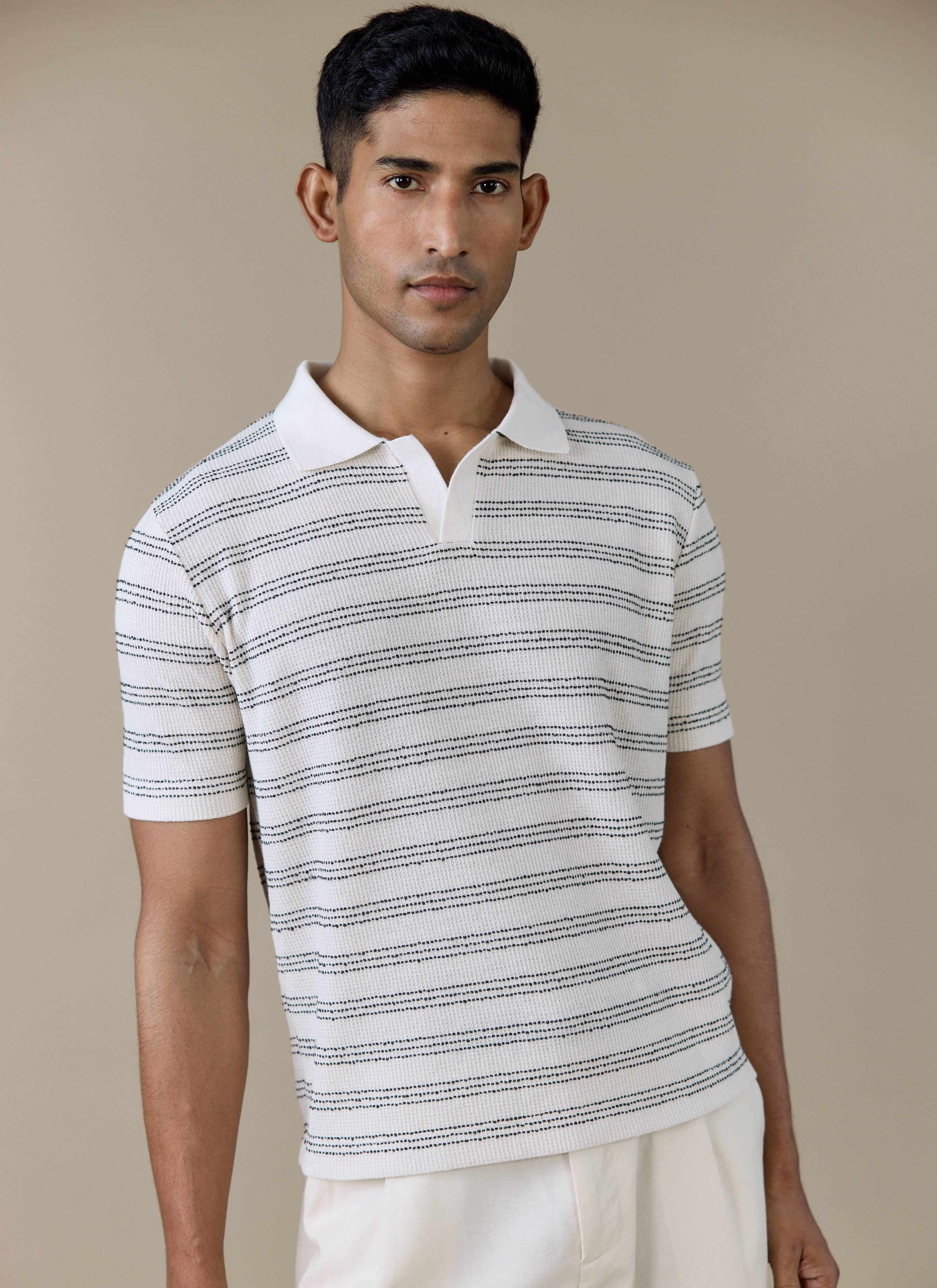 Laurent Open Collar Polo | Cotton | Cream