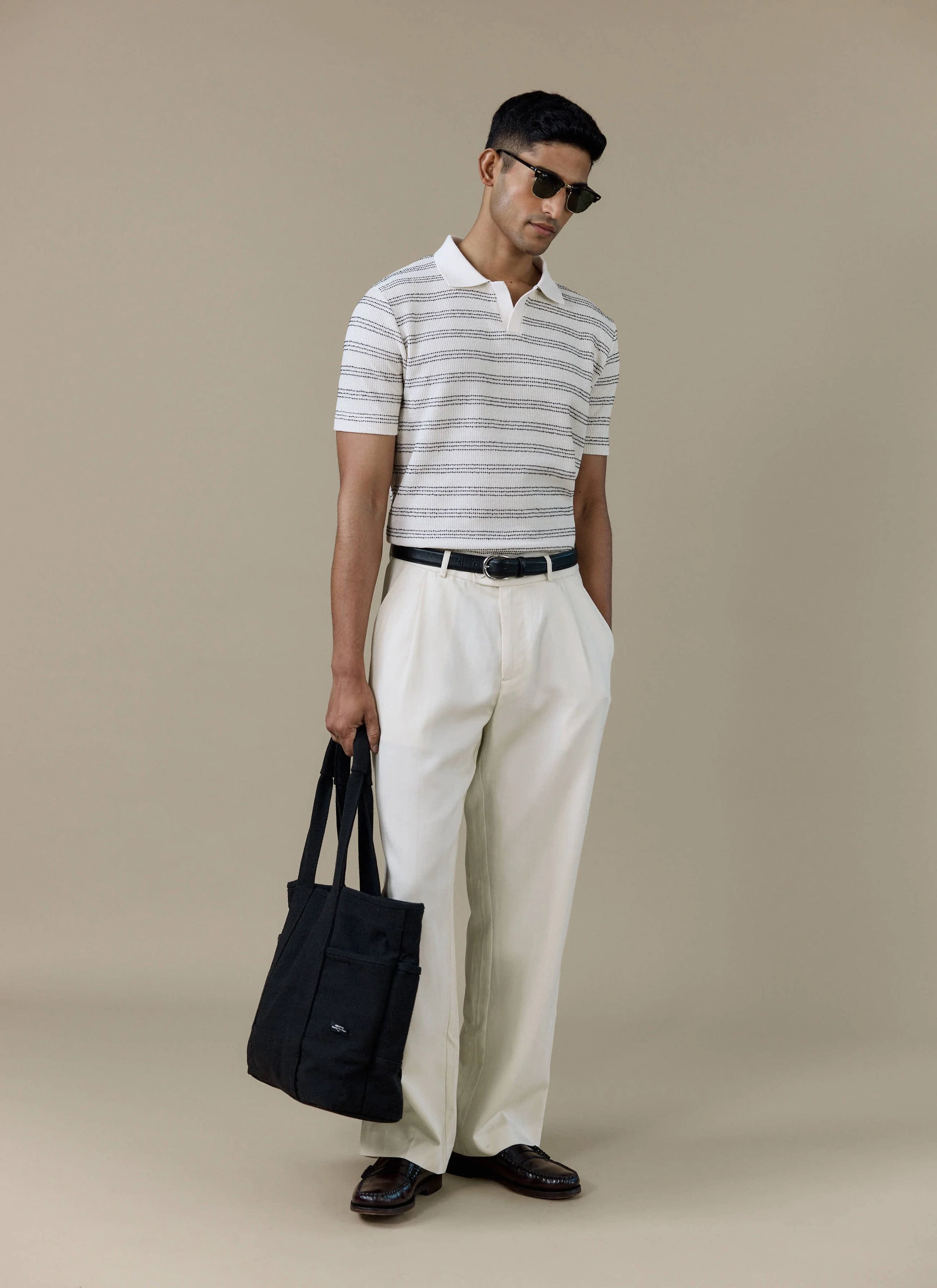 Laurent Open Collar Polo | Cotton | Cream