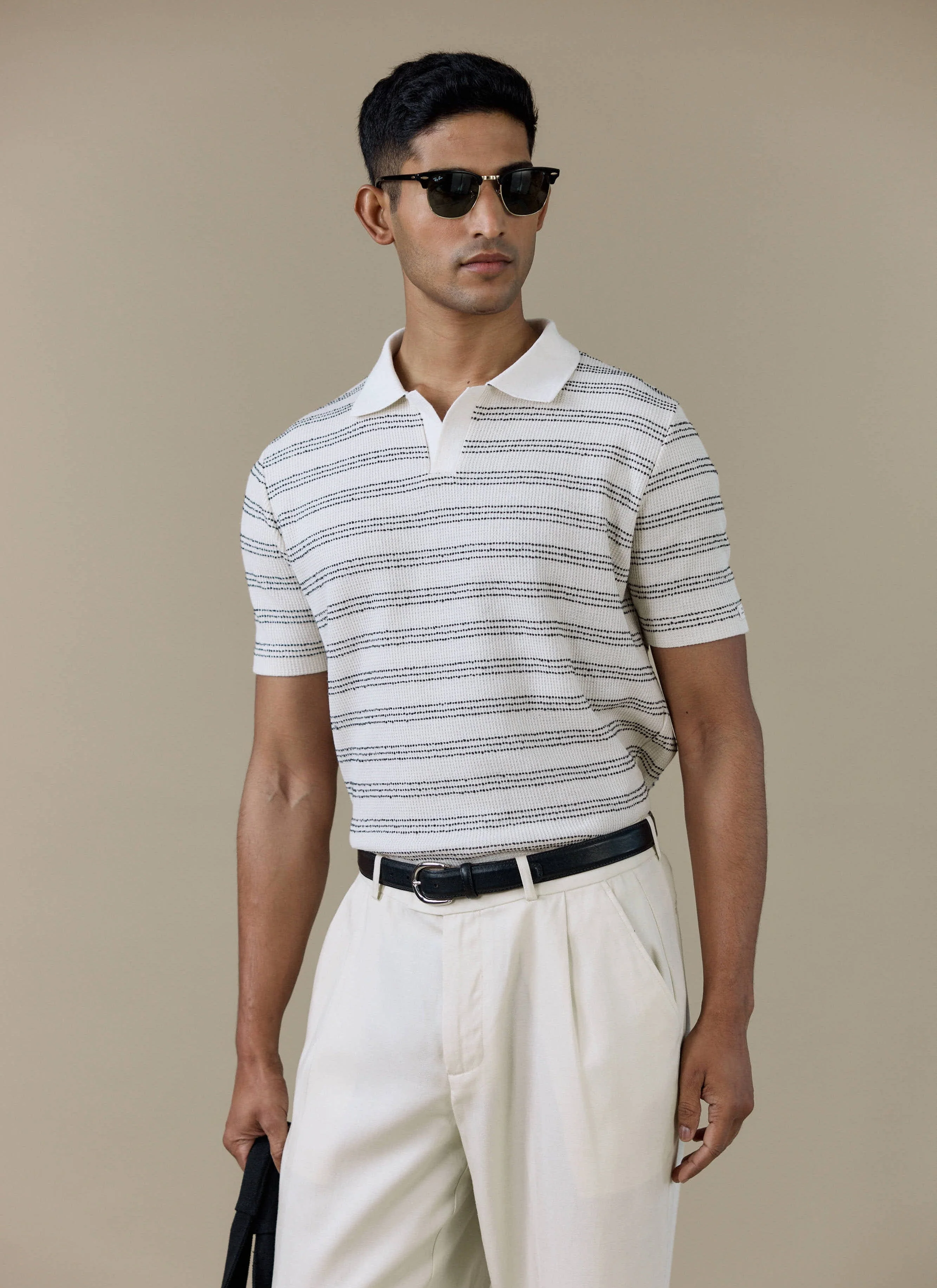 Laurent Open Collar Polo | Cotton | Cream