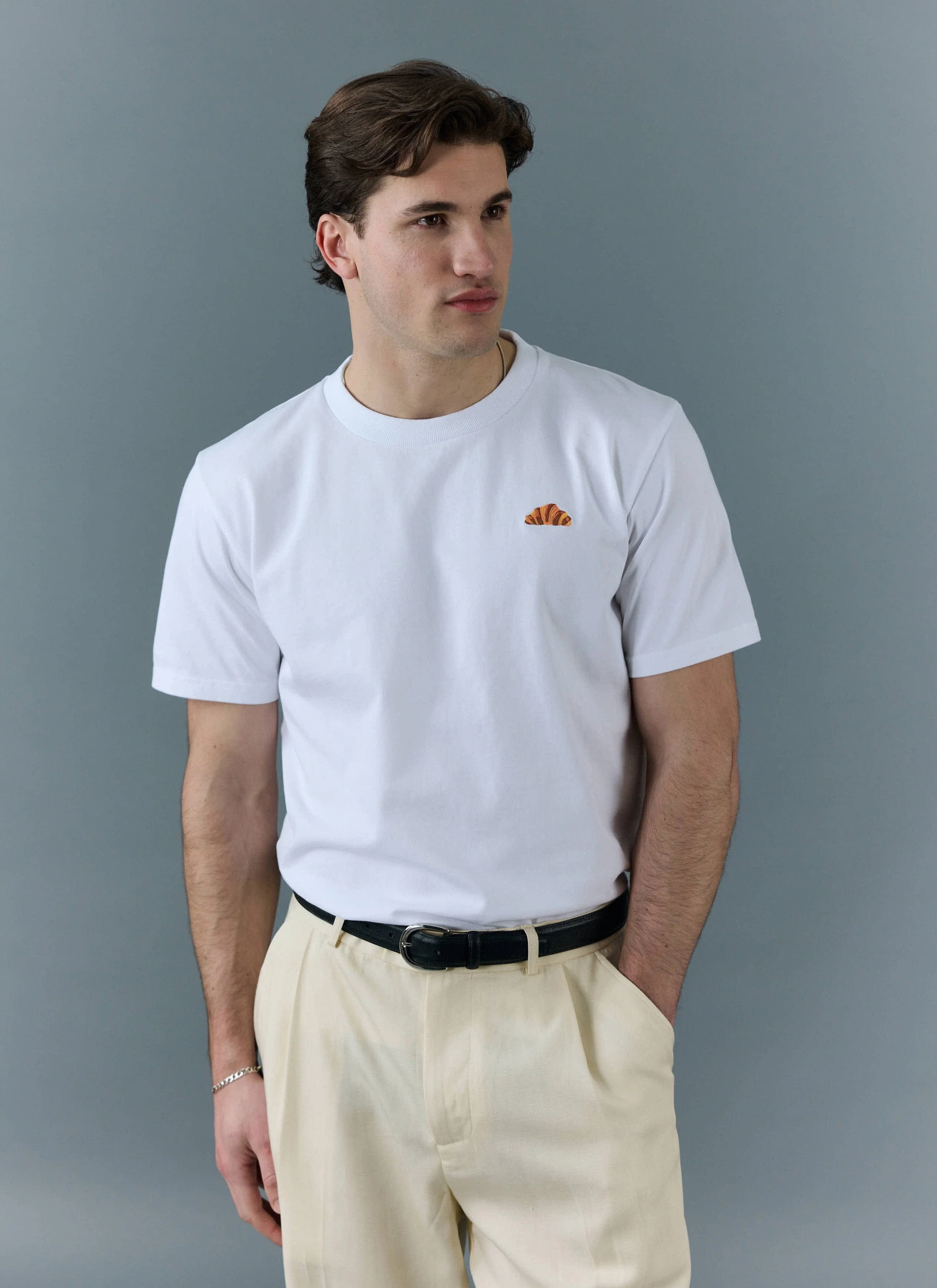 Croissant T Shirt | Embroidered Organic Cotton | White