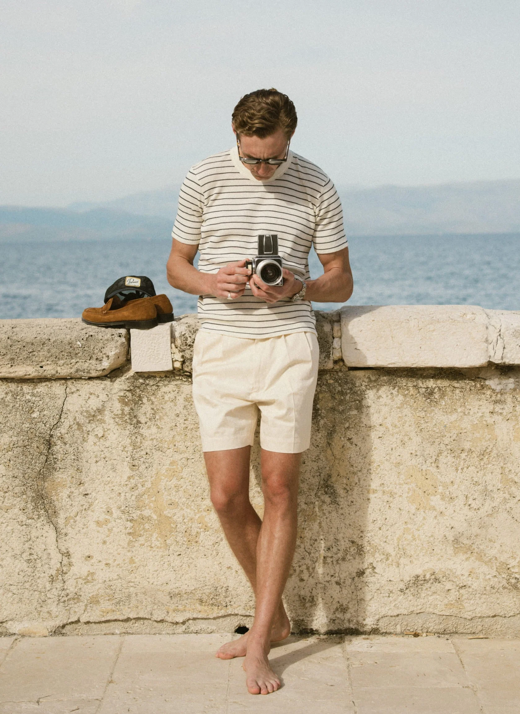 Ernie Waffle T Shirt | Organic Cotton | Cream Stripe