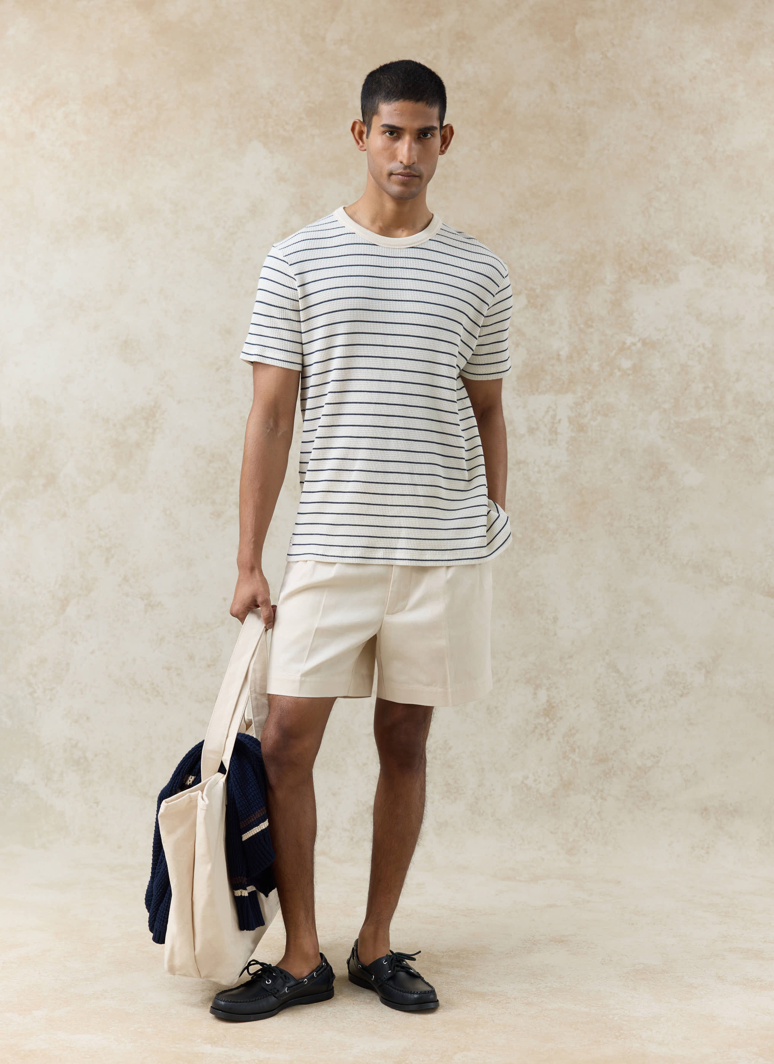 Ernie Waffle T Shirt | Organic Cotton | Cream Stripe