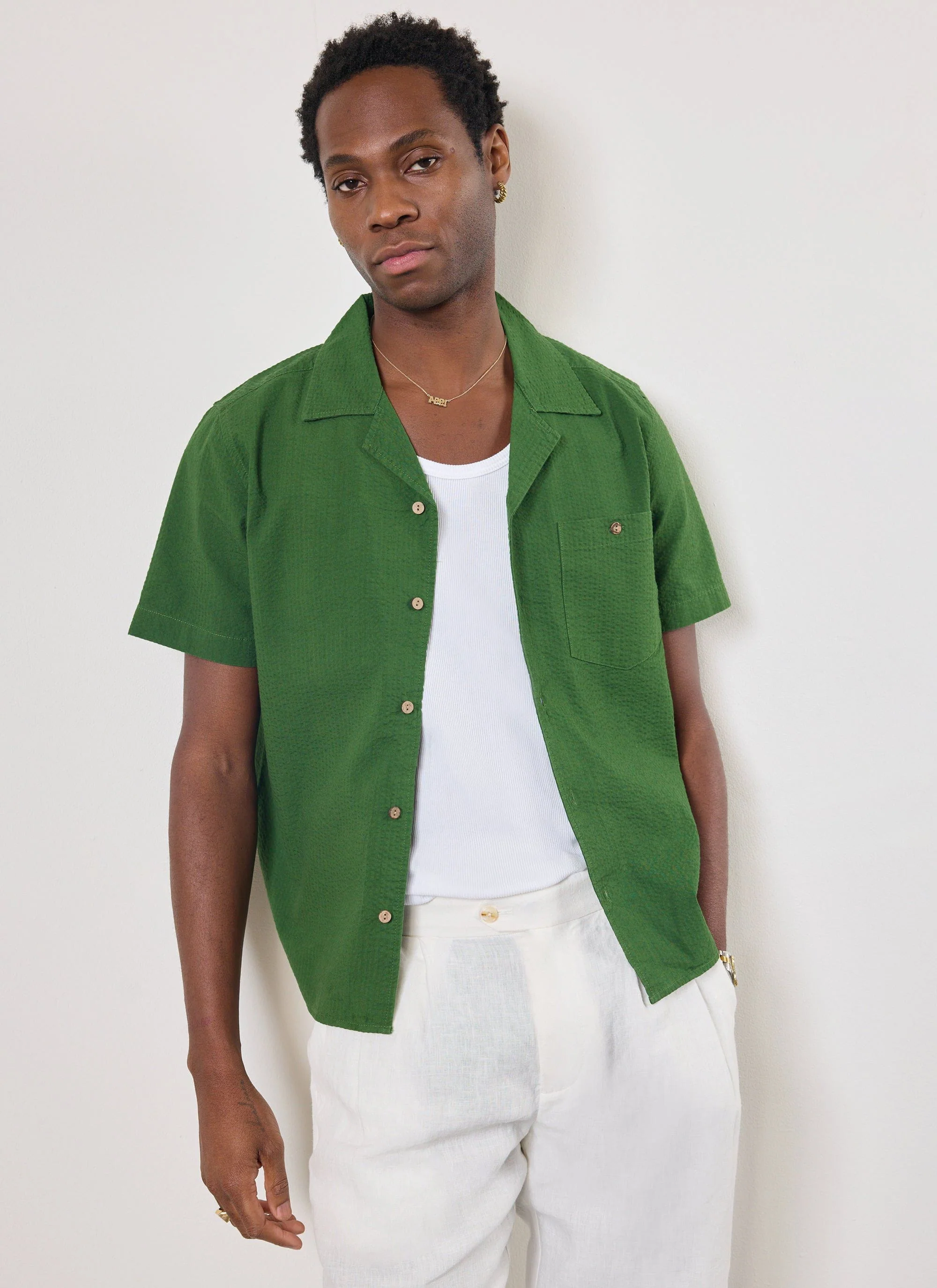 1266-cuban-shirt-seersucker-forest-3.webp Cuban Shirt | Seersucker | Forest