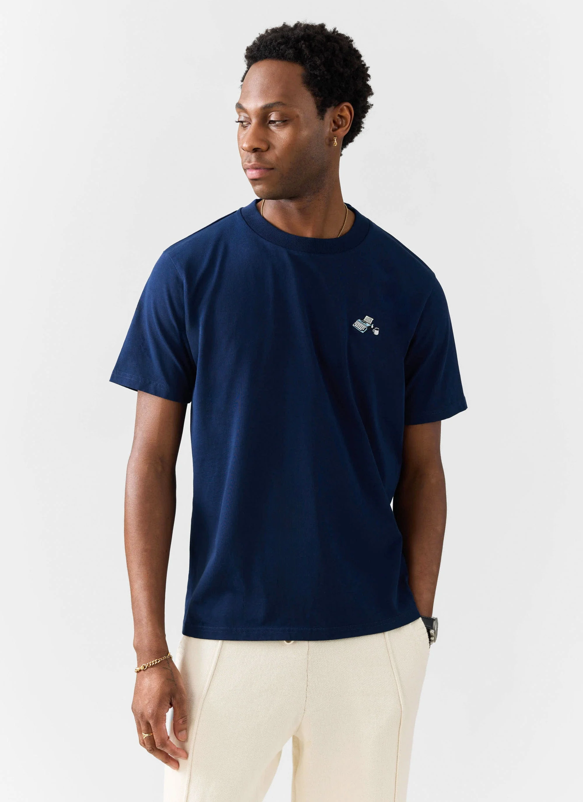 1359-typewriter-embroidered-t-shirt-organic-cotton-navy-2.webp Typewriter Embroidered T Shirt | Organic Cotton | Navy