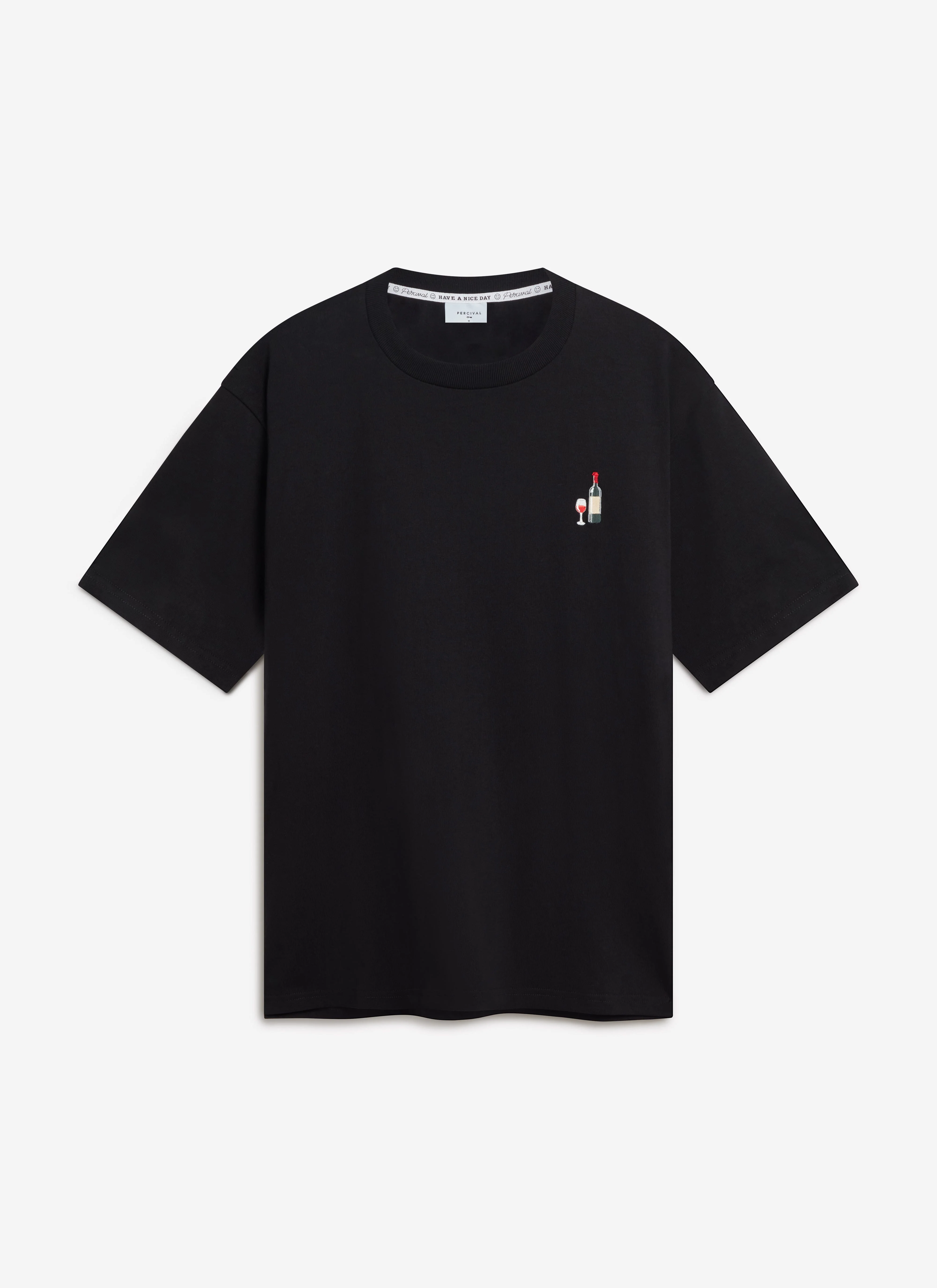 Red Wine Embroidered T Shirt | Organic Cotton | Black