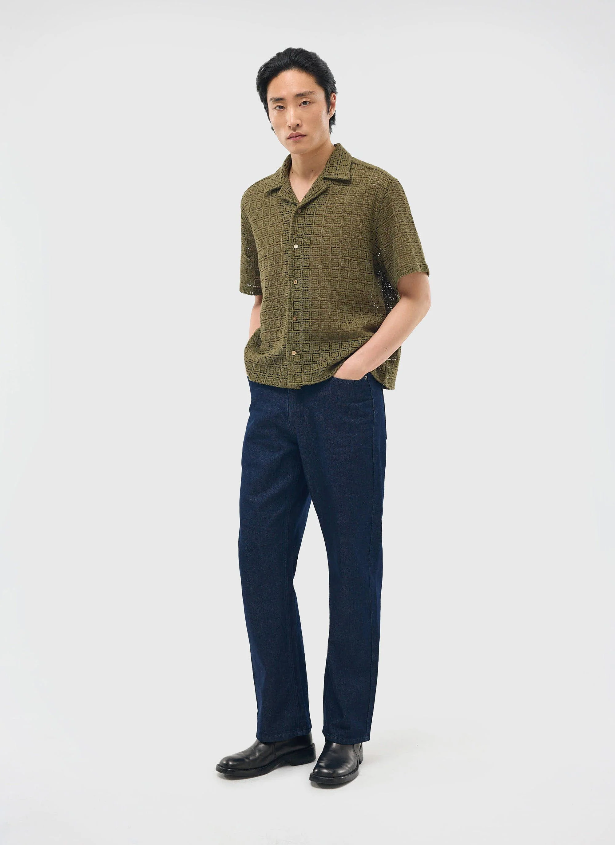 1400-palermo-crochet-cuban-shirt-cotton-olive-green-3.webp Palermo Crochet Cuban Shirt | Cotton | Olive Green