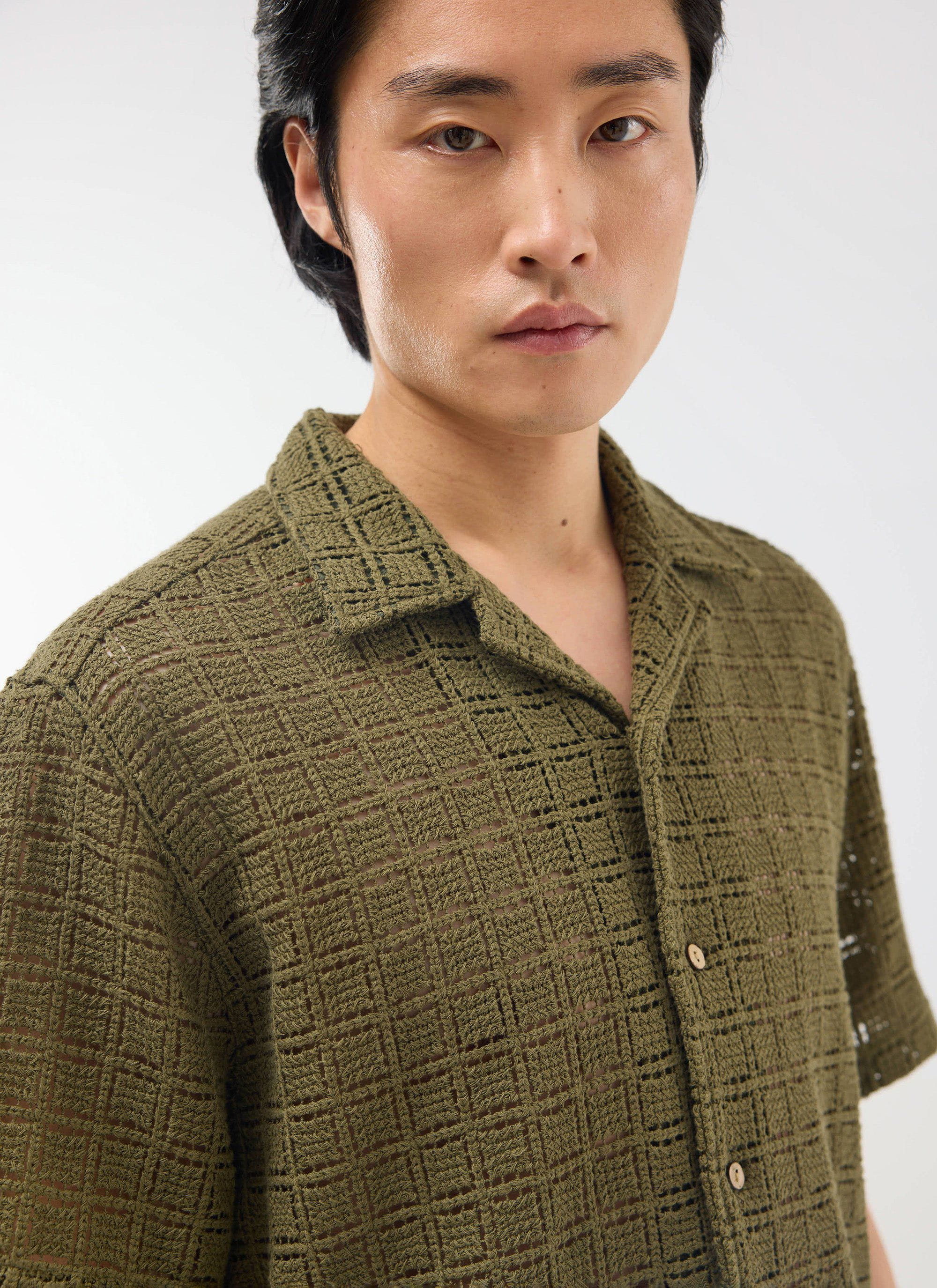 1400-palermo-crochet-cuban-shirt-cotton-olive-green-4.jpg Palermo Crochet Cuban Shirt | Cotton | Olive Green