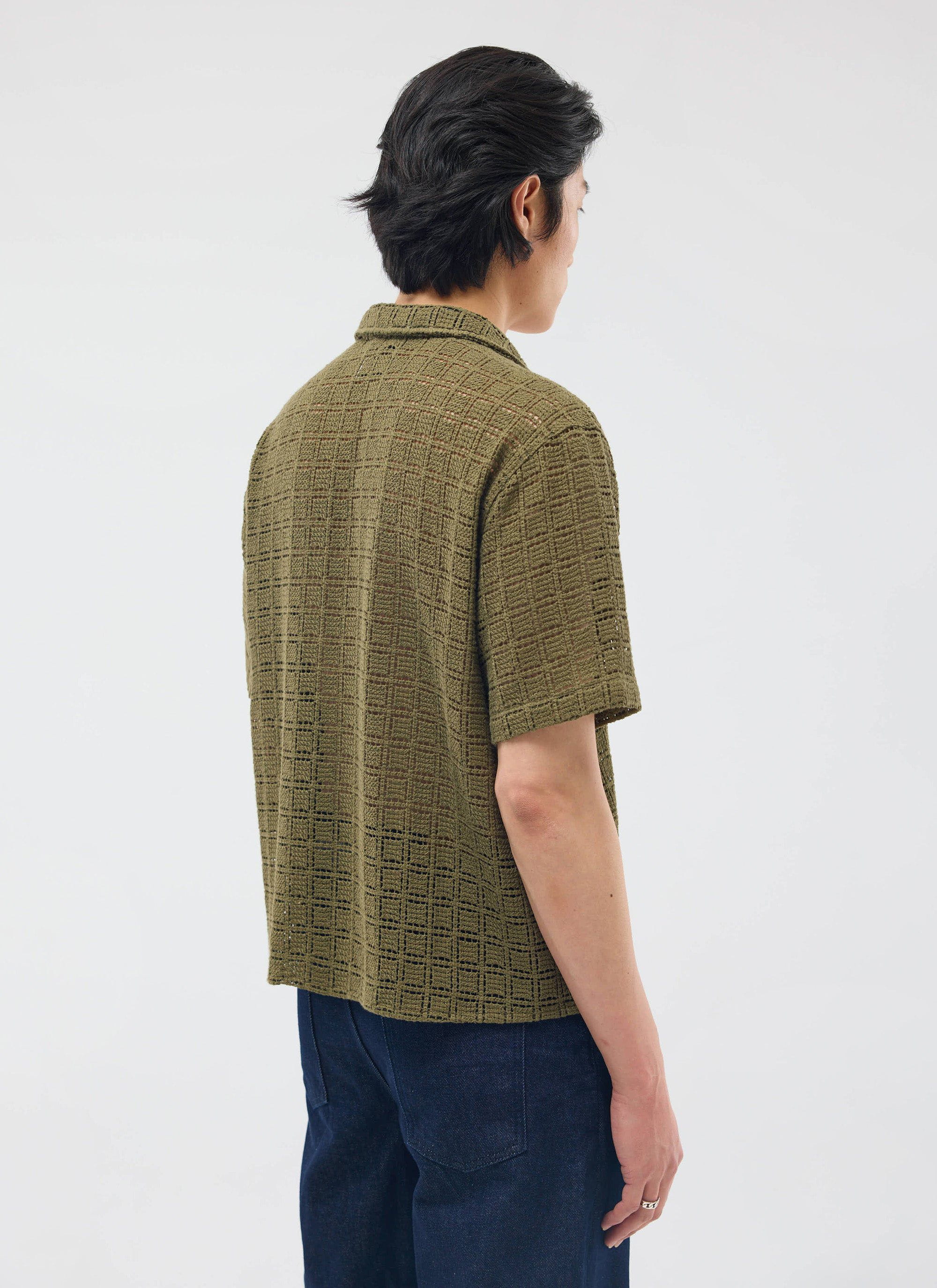 1400-palermo-crochet-cuban-shirt-cotton-olive-green-7.jpg Palermo Crochet Cuban Shirt | Cotton | Olive Green