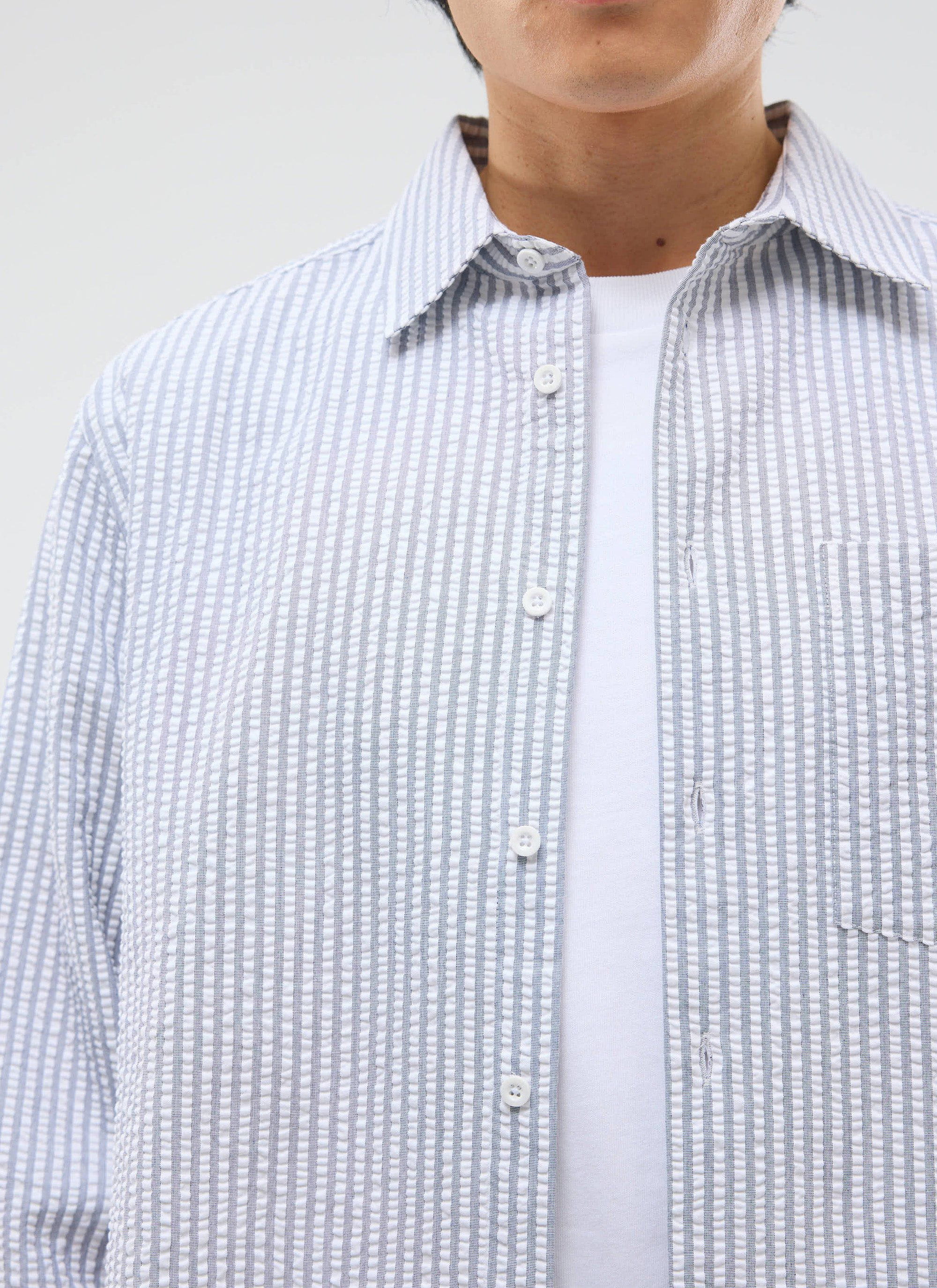 Seersucker Stripe Pearce Shirt | Cotton | Grey