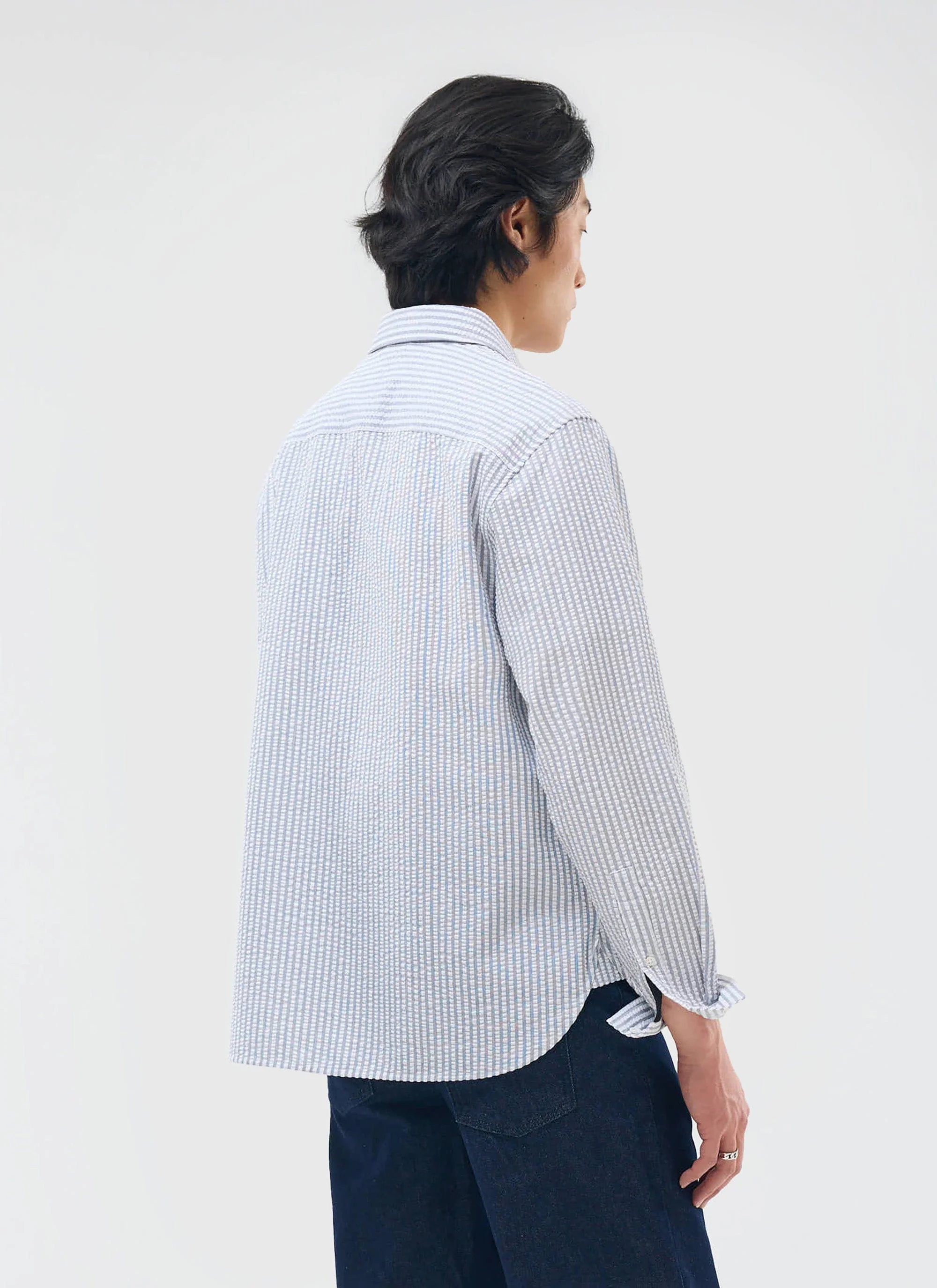 Seersucker Stripe Pearce Shirt | Cotton | Grey