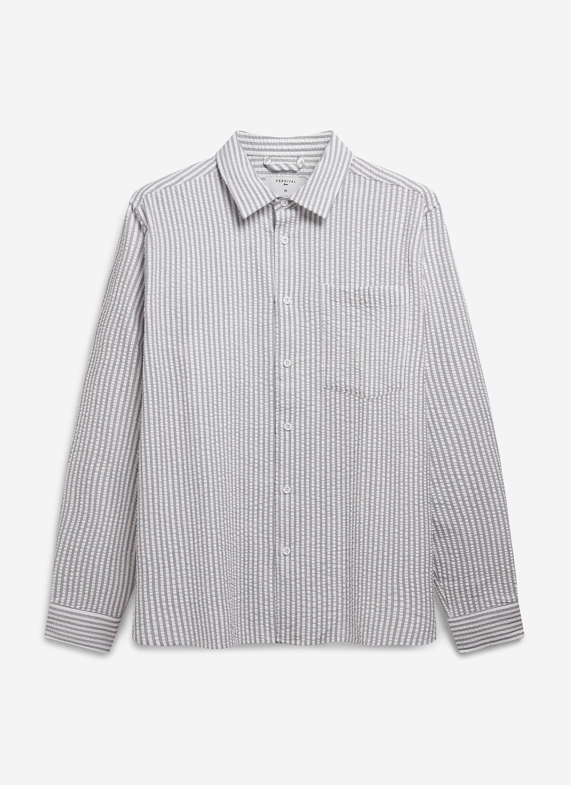 Seersucker Stripe Pearce Shirt | Cotton | Grey