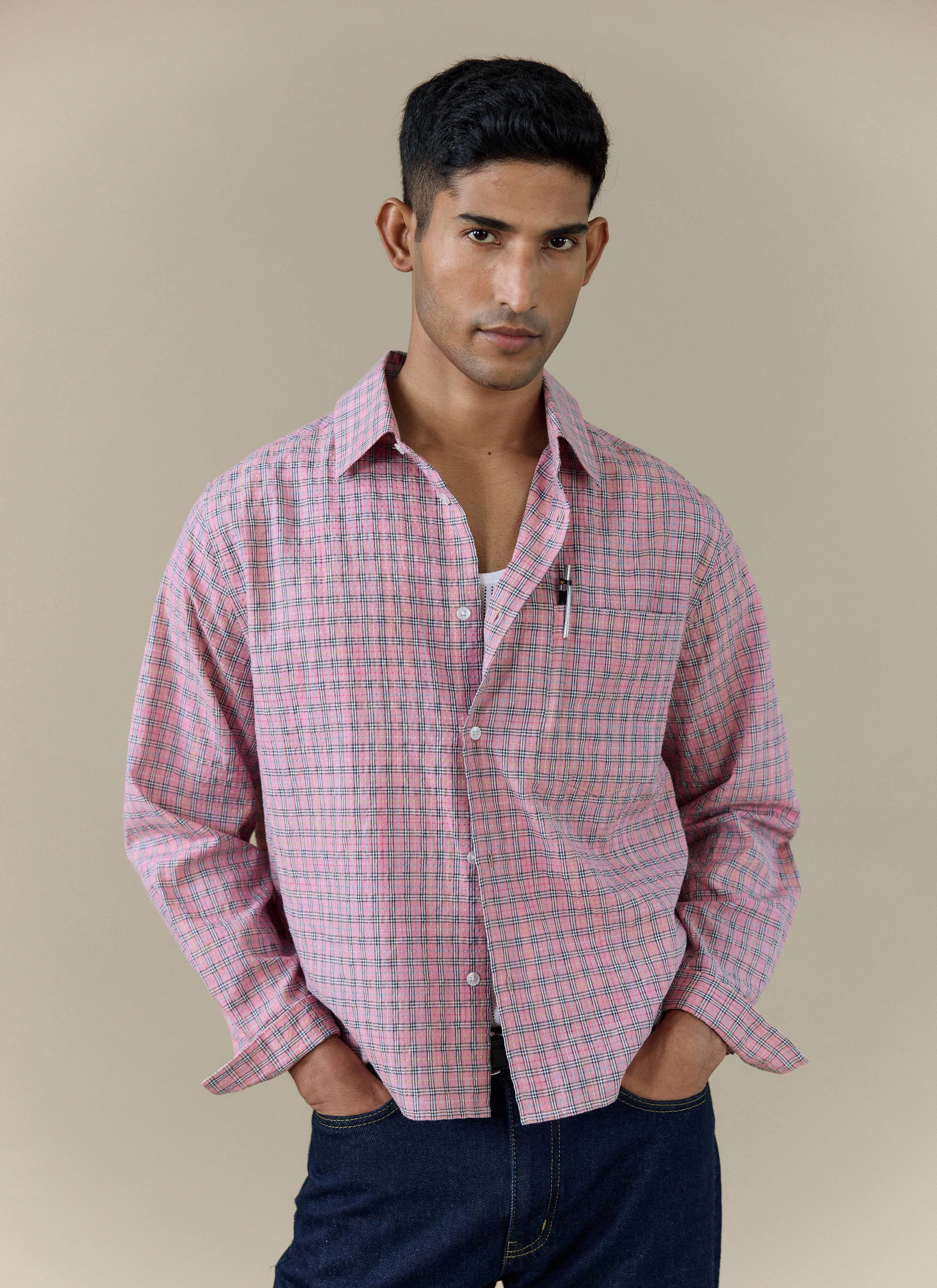 1435-hinsley-checked-boxy-shirt-cotton-pink-1.jpg Hinsley Checked Boxy Shirt | Cotton | Pink