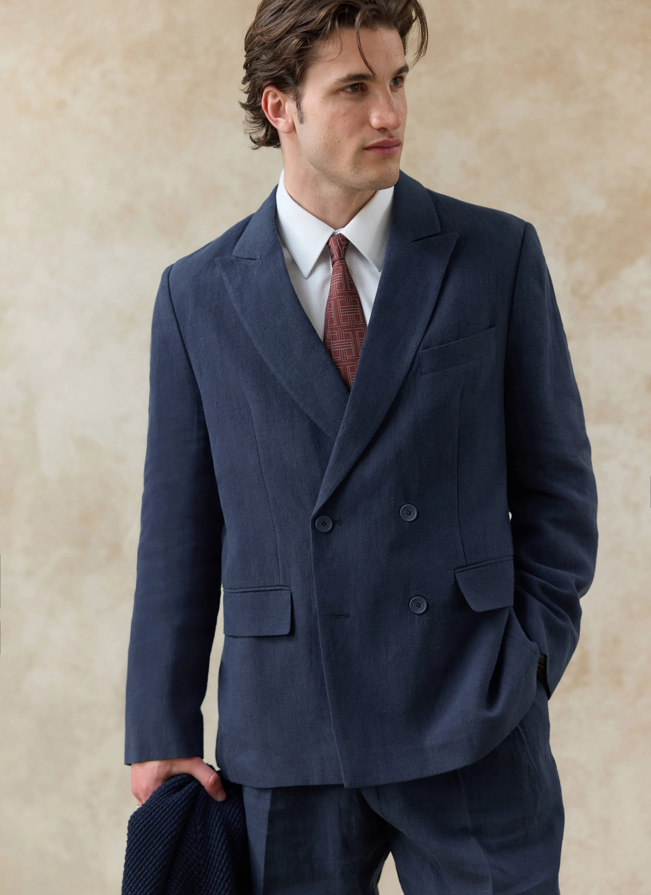Clifton Double Breasted Blazer | Linen | Navy