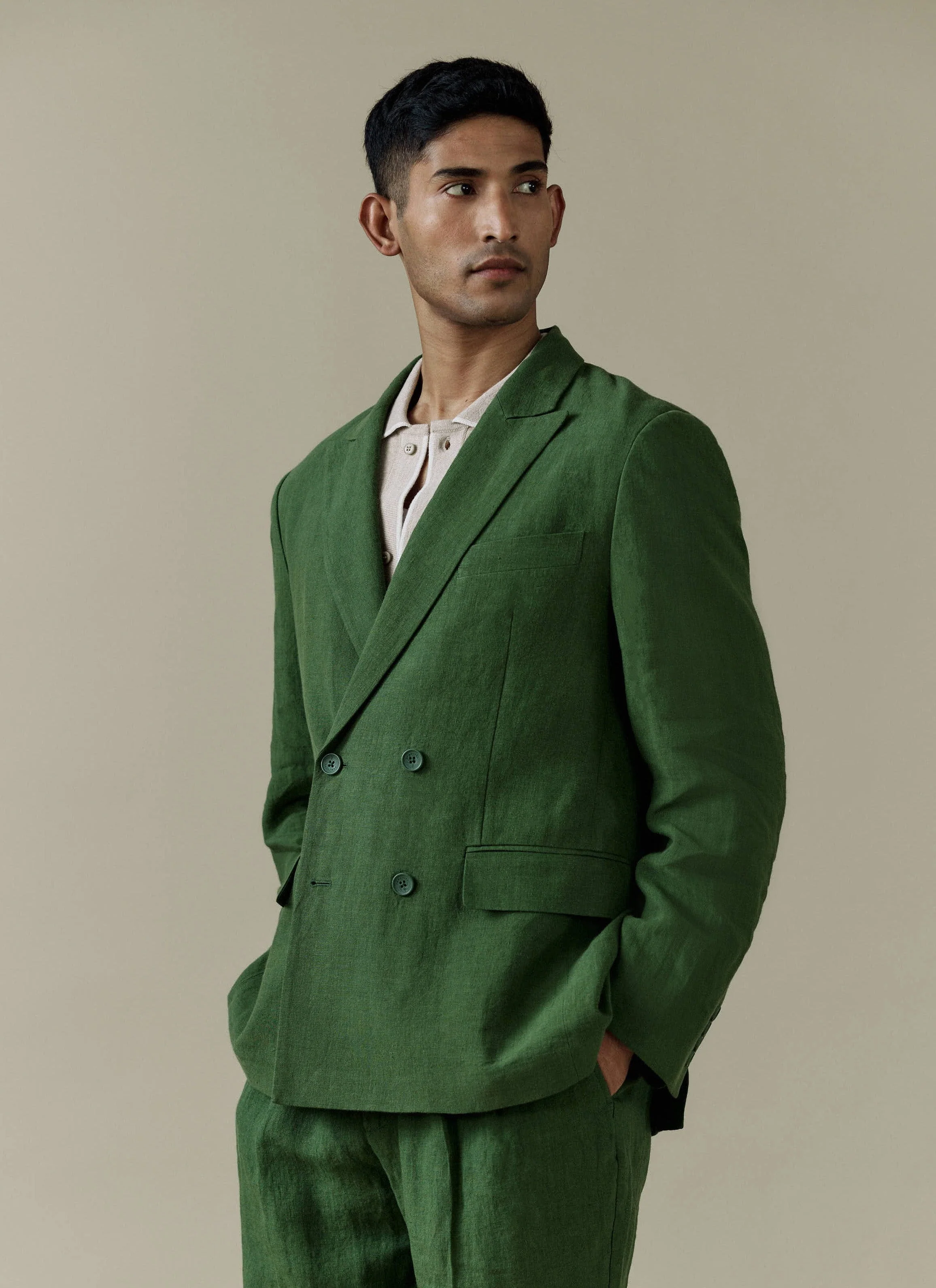 Clifton Double Breasted Blazer | Linen | Forest