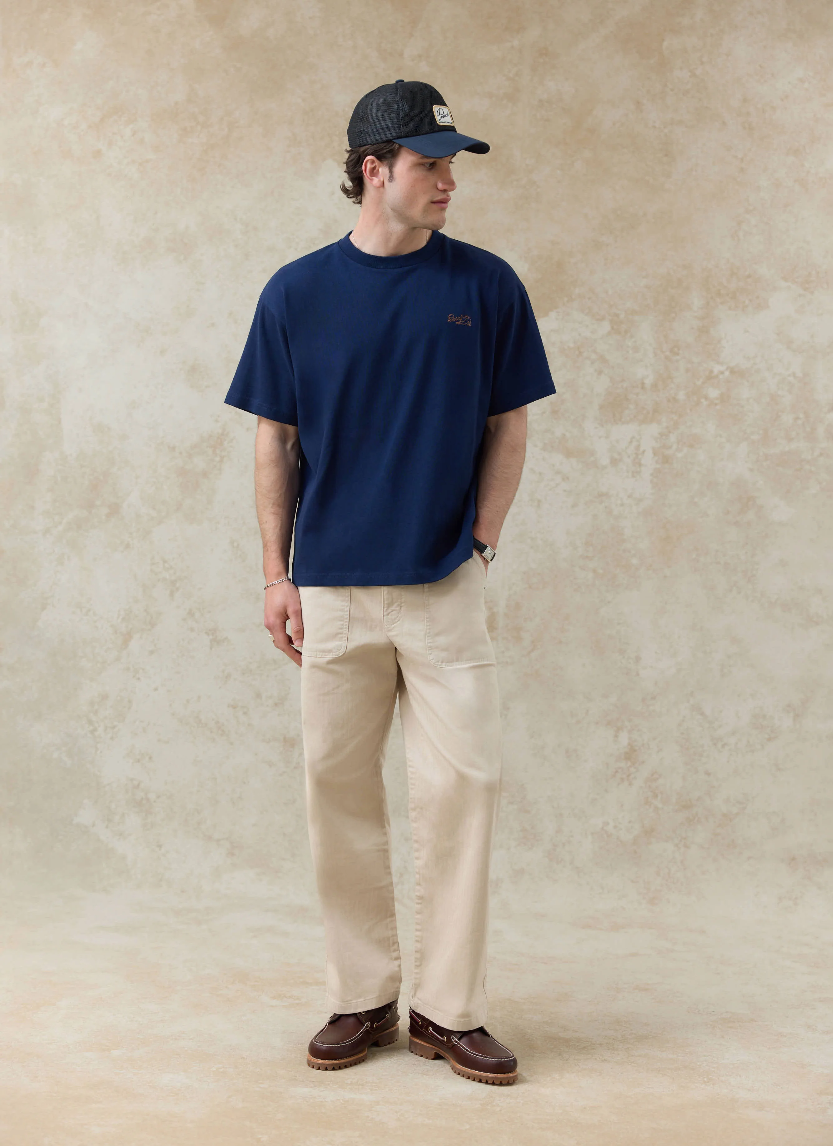 Clarke Oversized Embroidered T Shirt | Organic Cotton | Navy