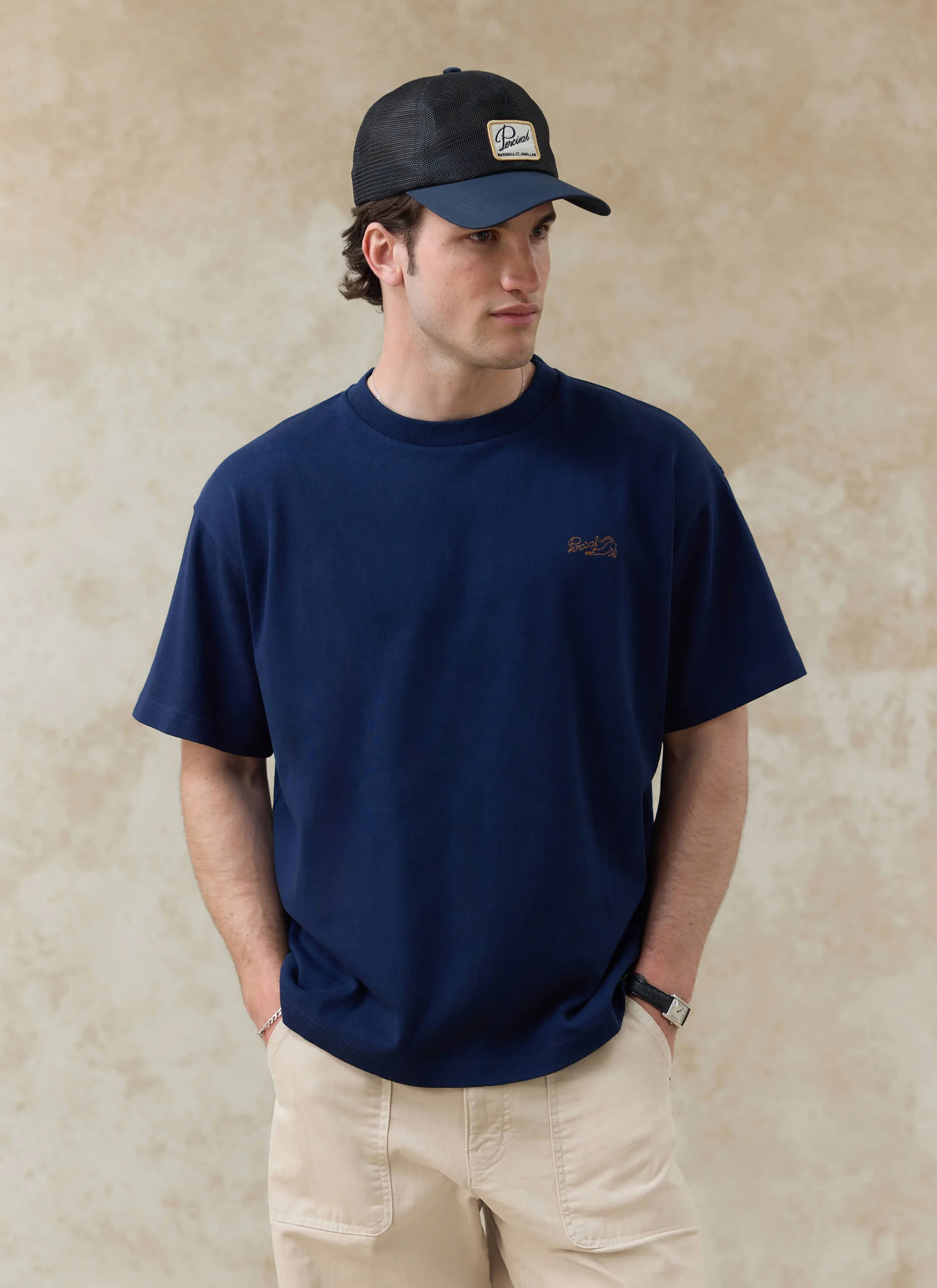Clarke Oversized Embroidered T Shirt | Organic Cotton | Navy