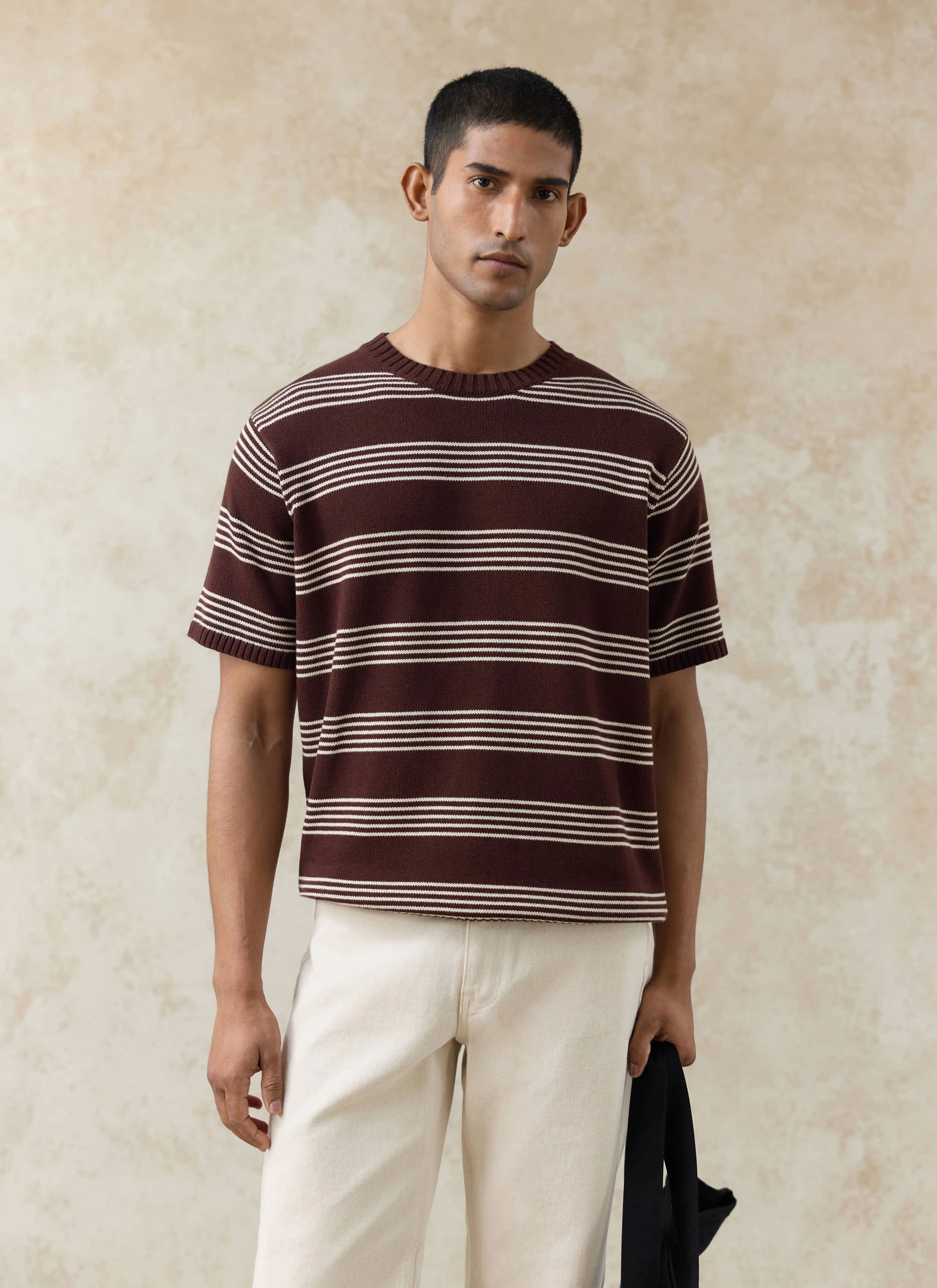 1734-fiction-striped-knitted-t-shirt-cotton-espresso-1.webp Fiction Striped Knitted T Shirt | Cotton | Espresso