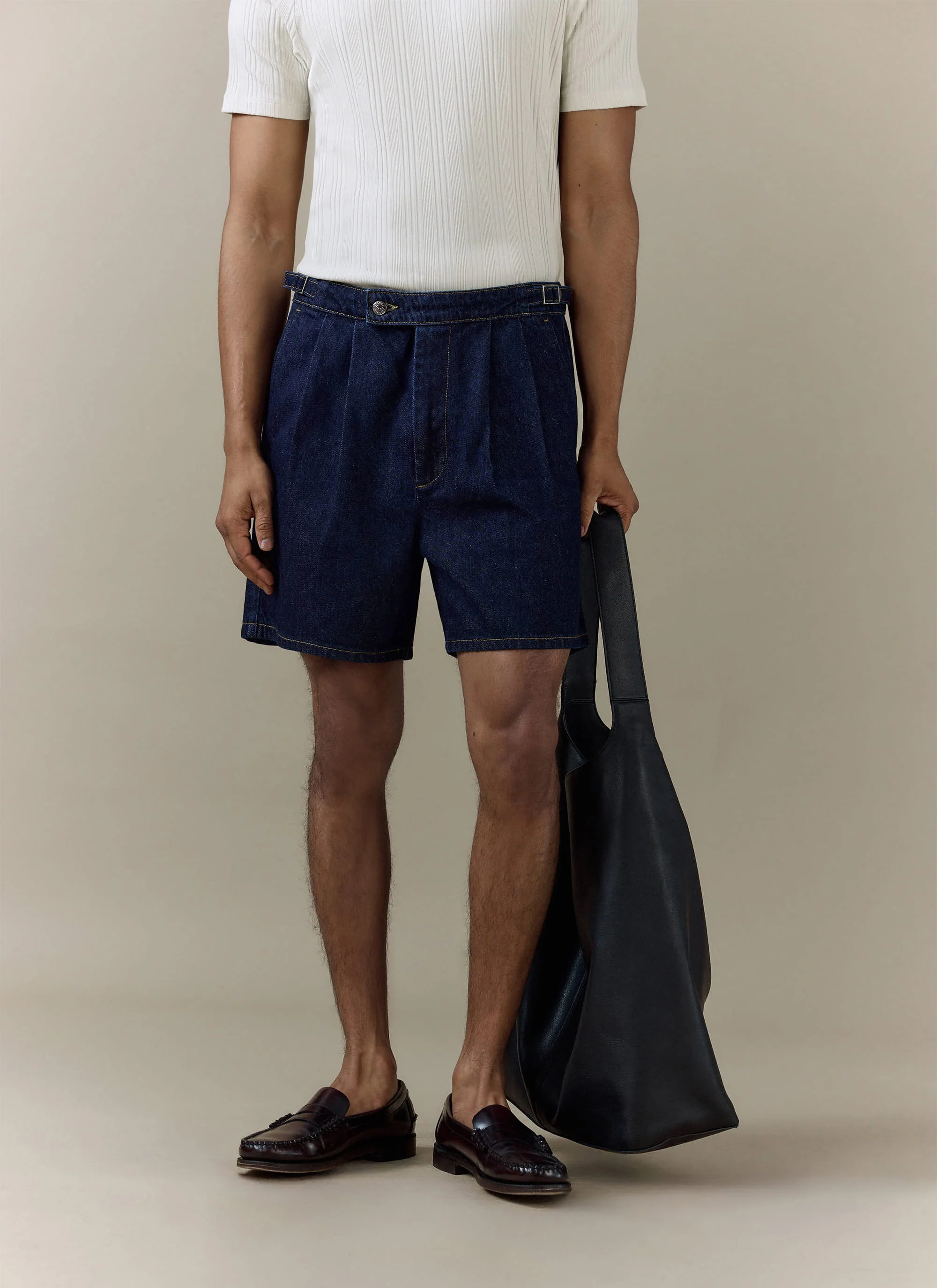 Blake Double Pleated Denim Shorts | Cotton | Dark Indigo