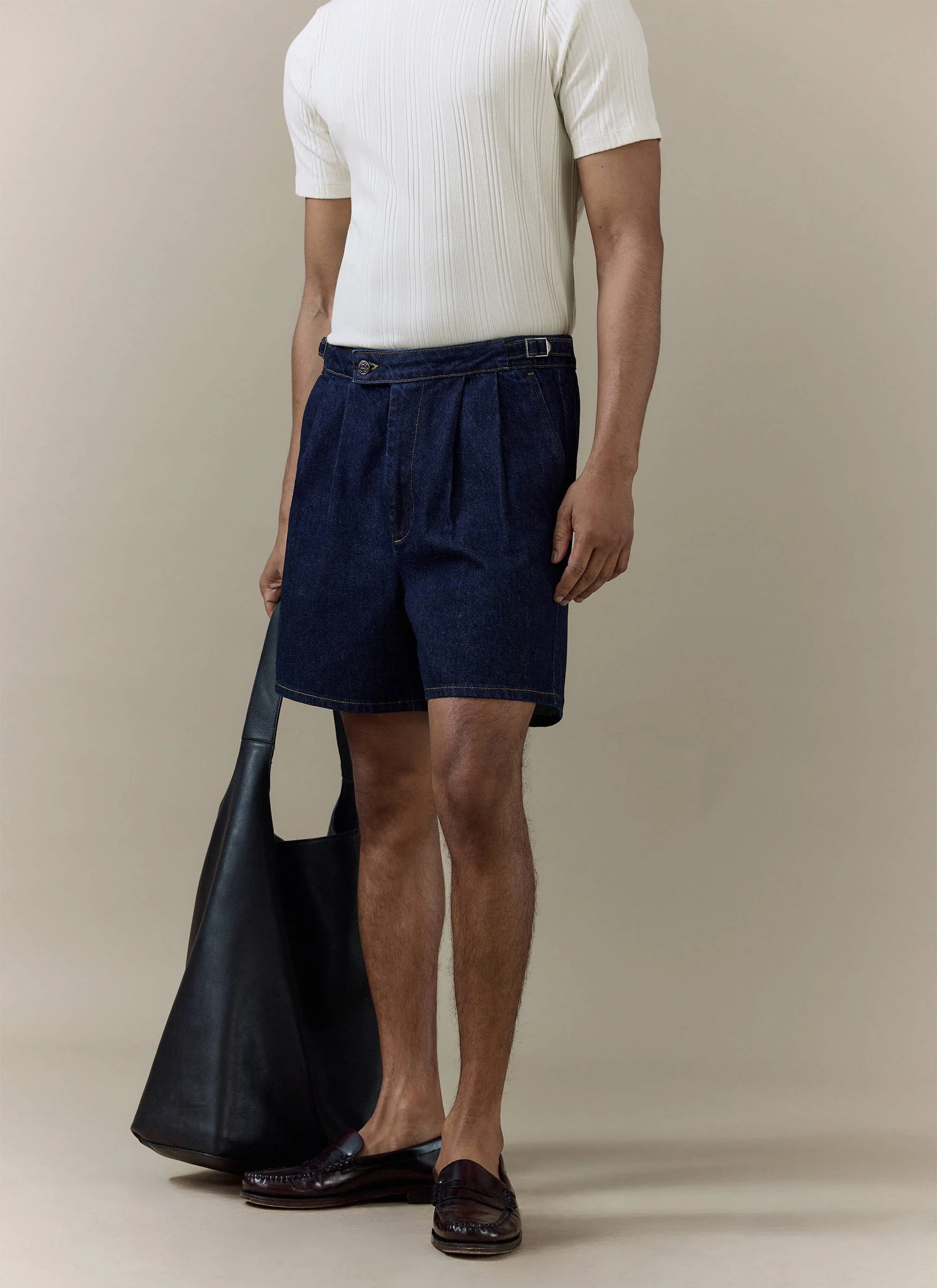 Blake Double Pleated Denim Shorts | Cotton | Dark Indigo