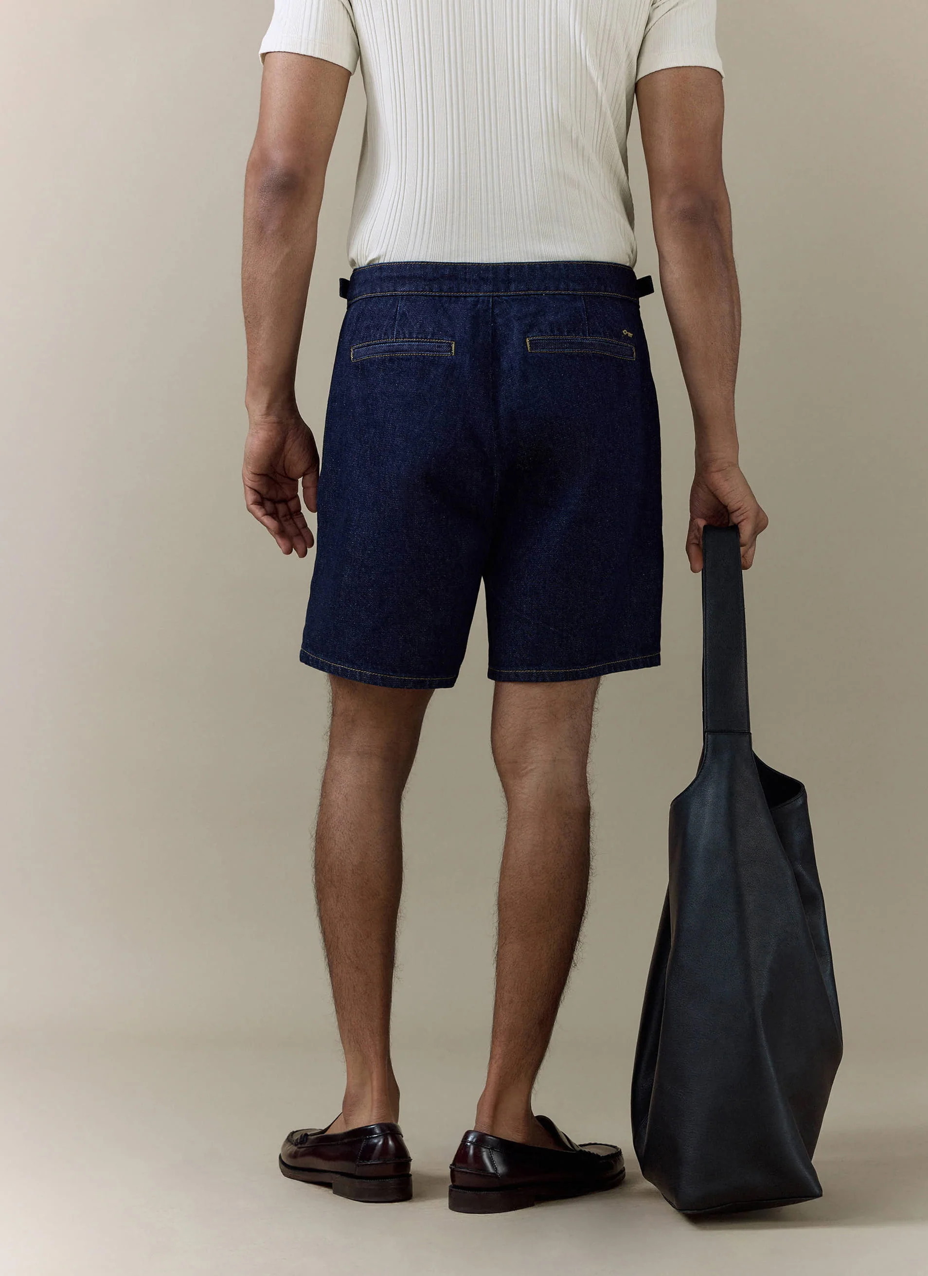 Blake Double Pleated Denim Shorts | Cotton | Dark Indigo