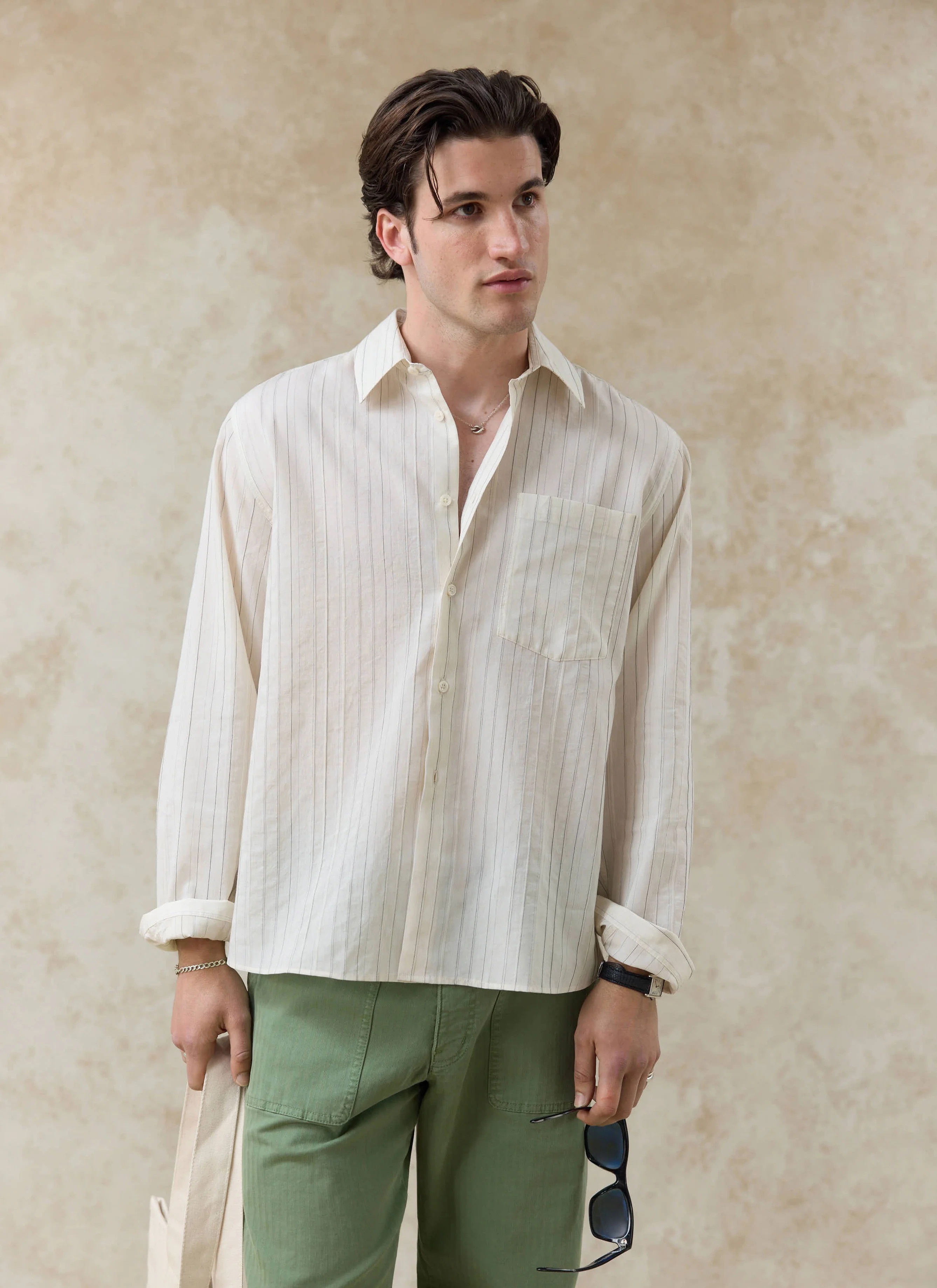 1755-lorenzo-pearce-shirt-lyocell-blend-cream-stripe-4.webp Lorenzo Pearce Shirt | Lyocell Blend | Cream Stripe