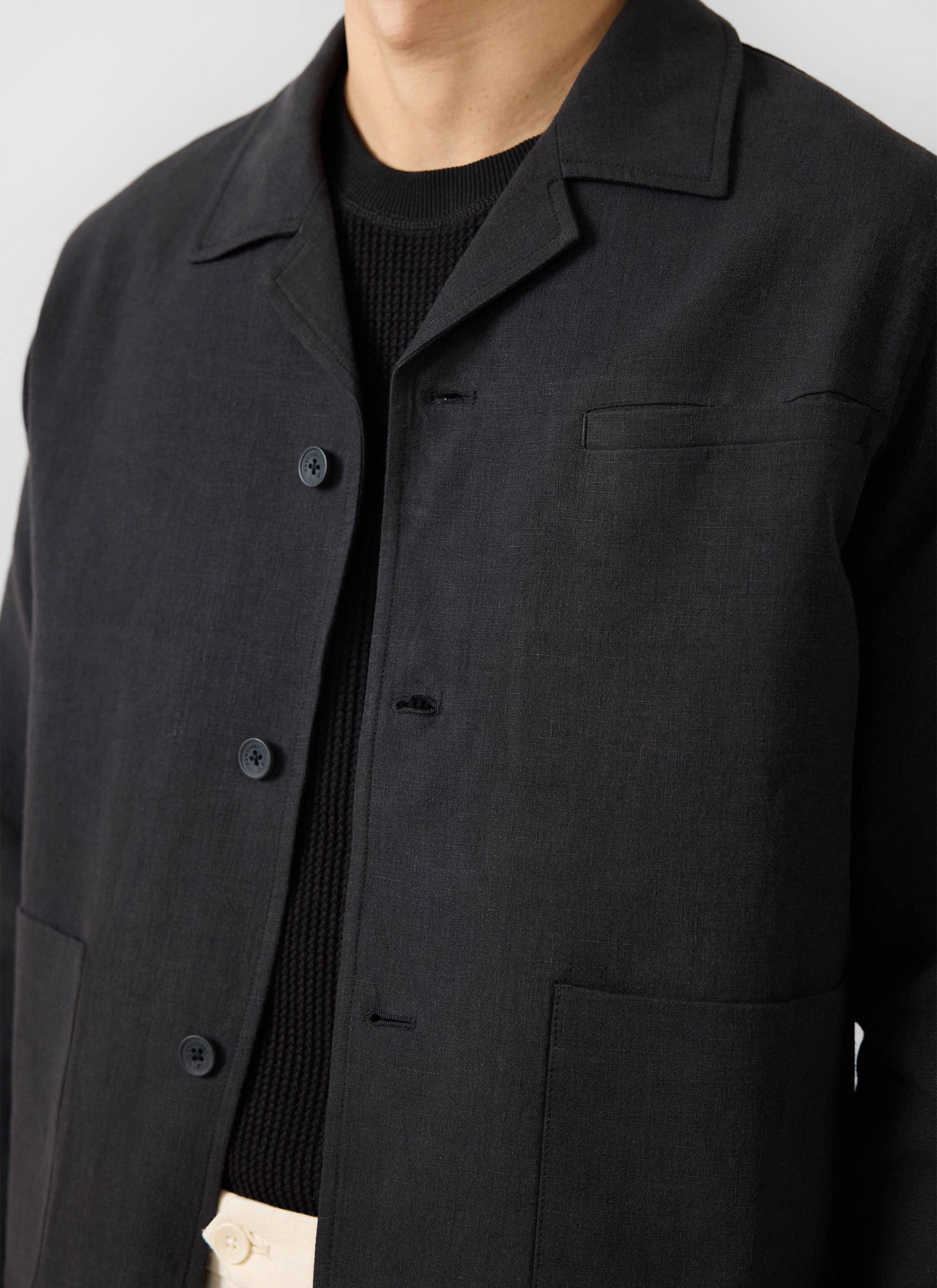 Boxy Overshirt | Linen | Black