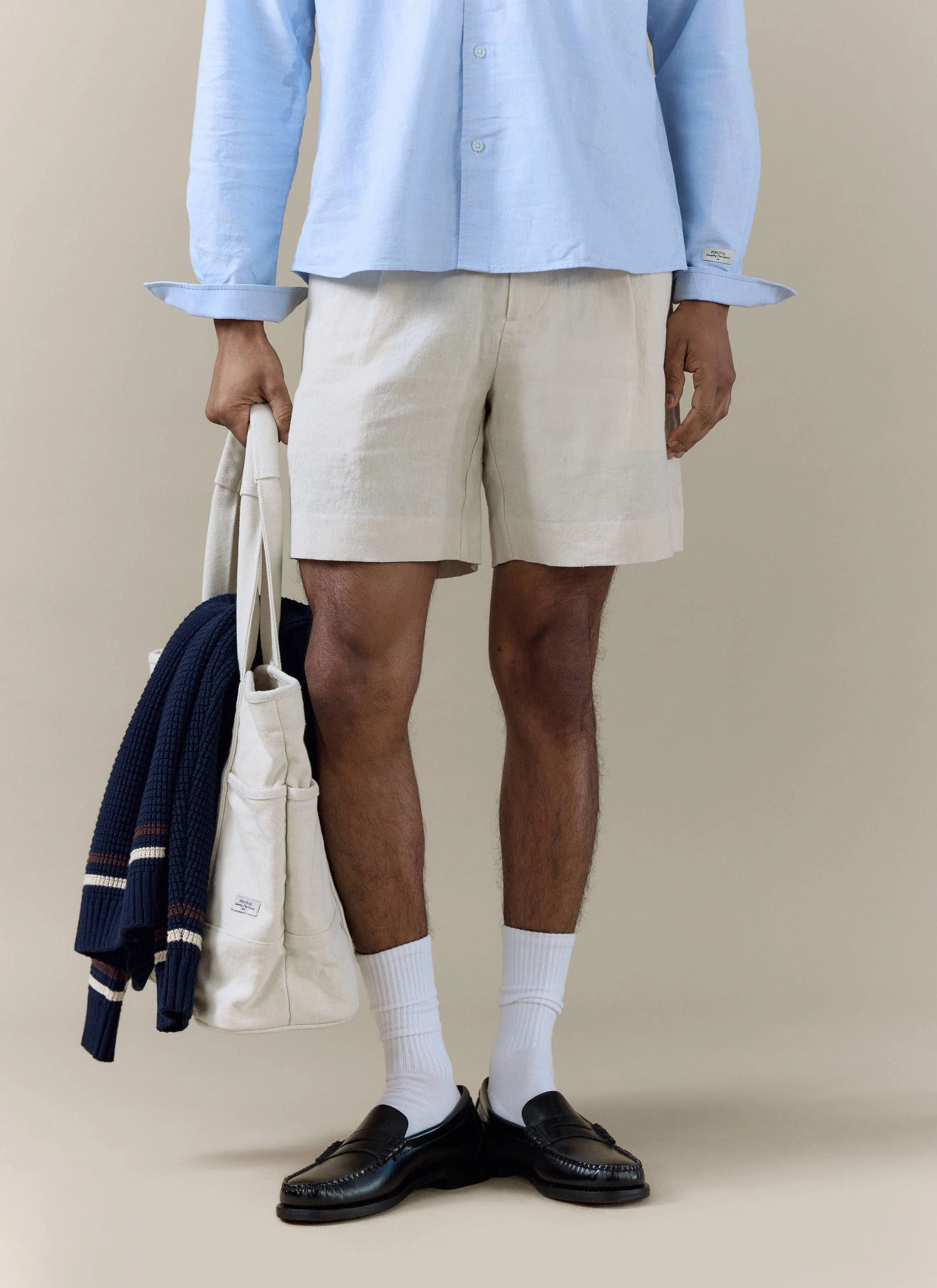 Pleated Tailored Shorts | Linen | Cream