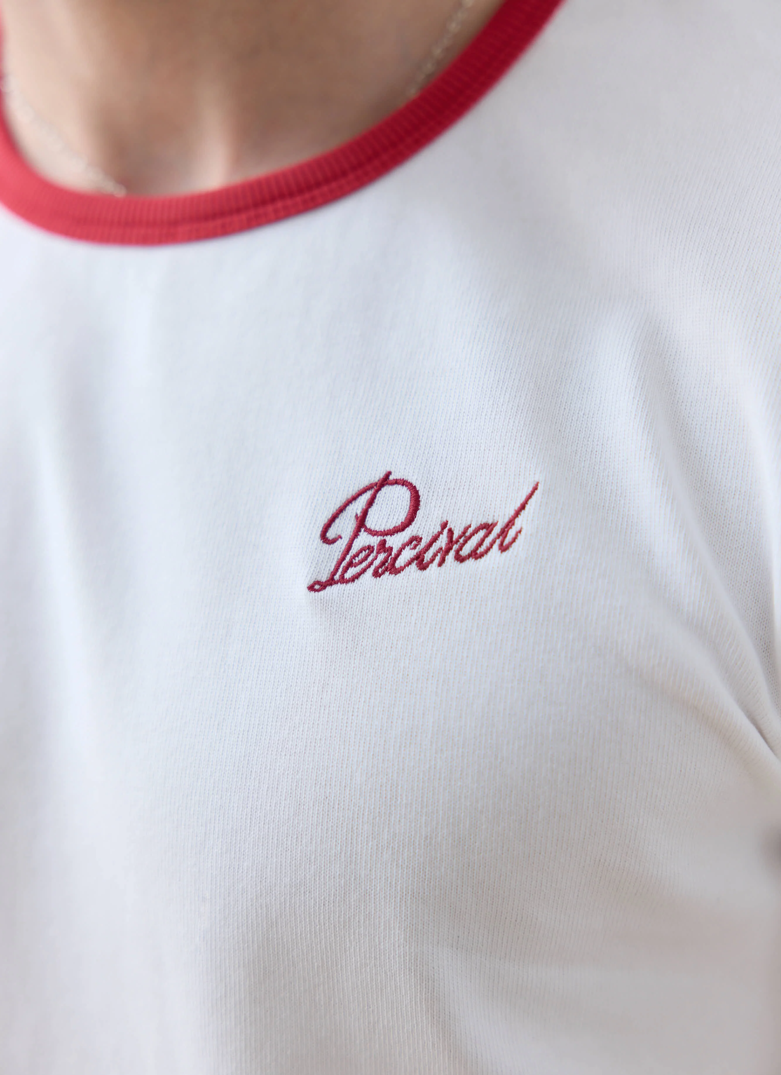 Ringer Slim Fit T Shirt | Organic Cotton | White with Red