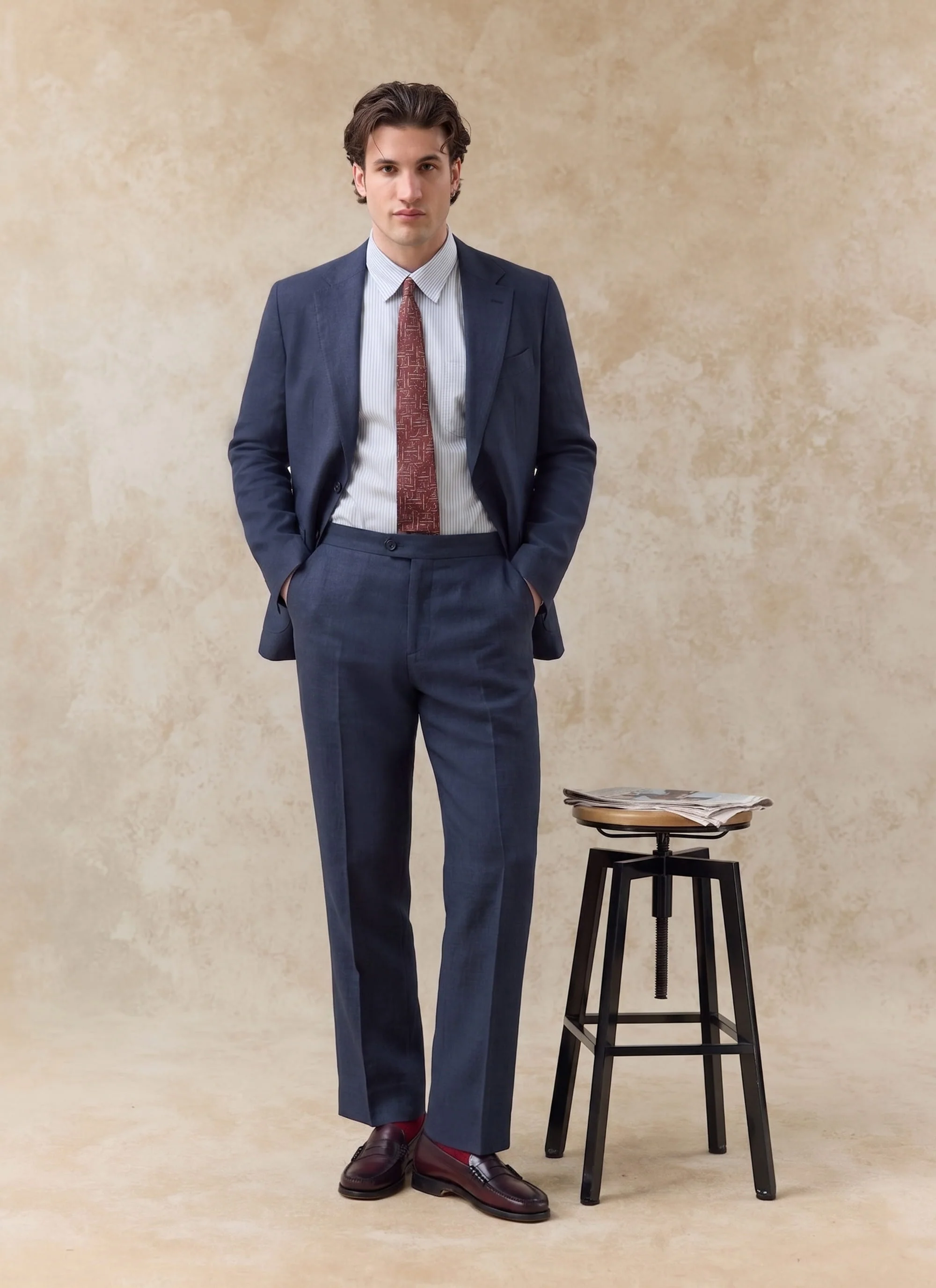 Tailored Linen Blazer | Navy