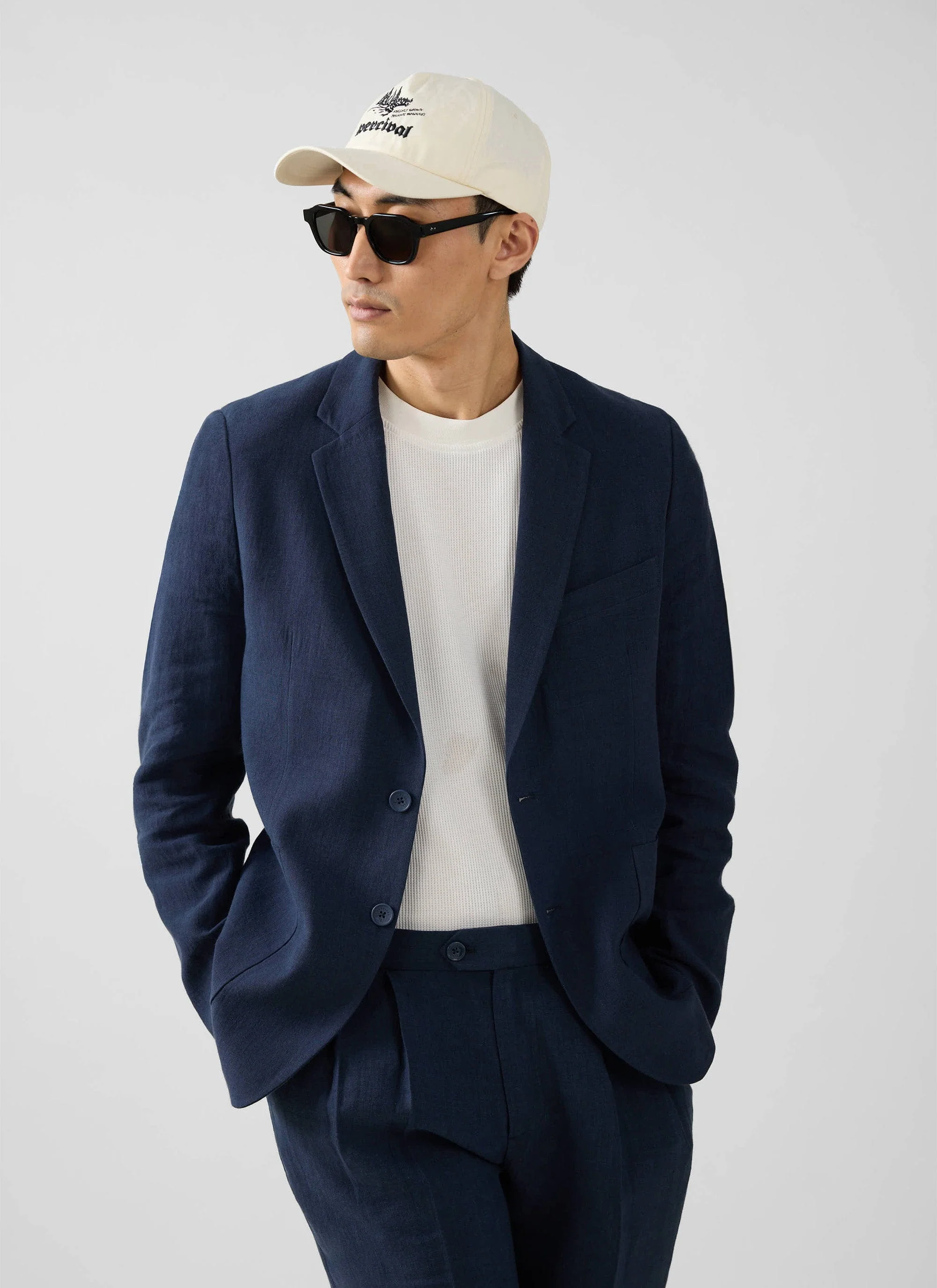 Tailored Linen Blazer | Navy