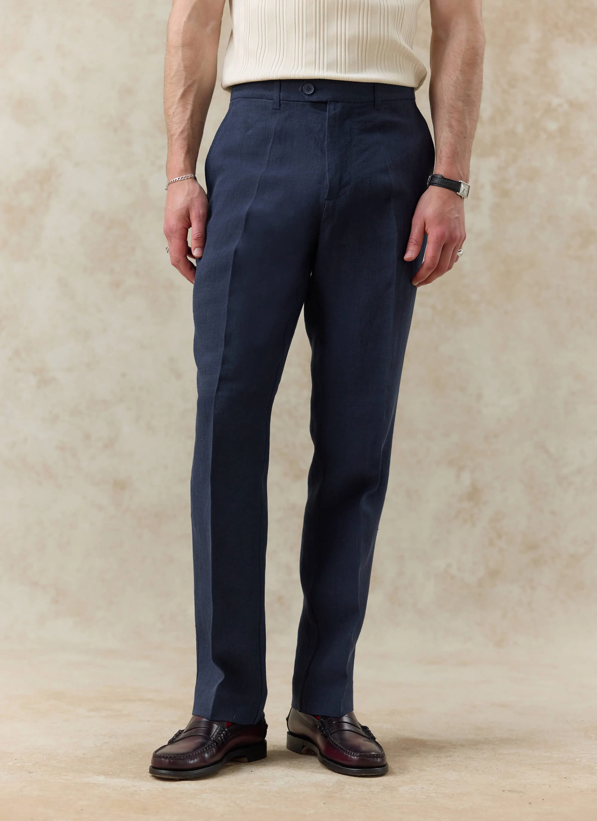 Tailored Linen Trousers | Navy