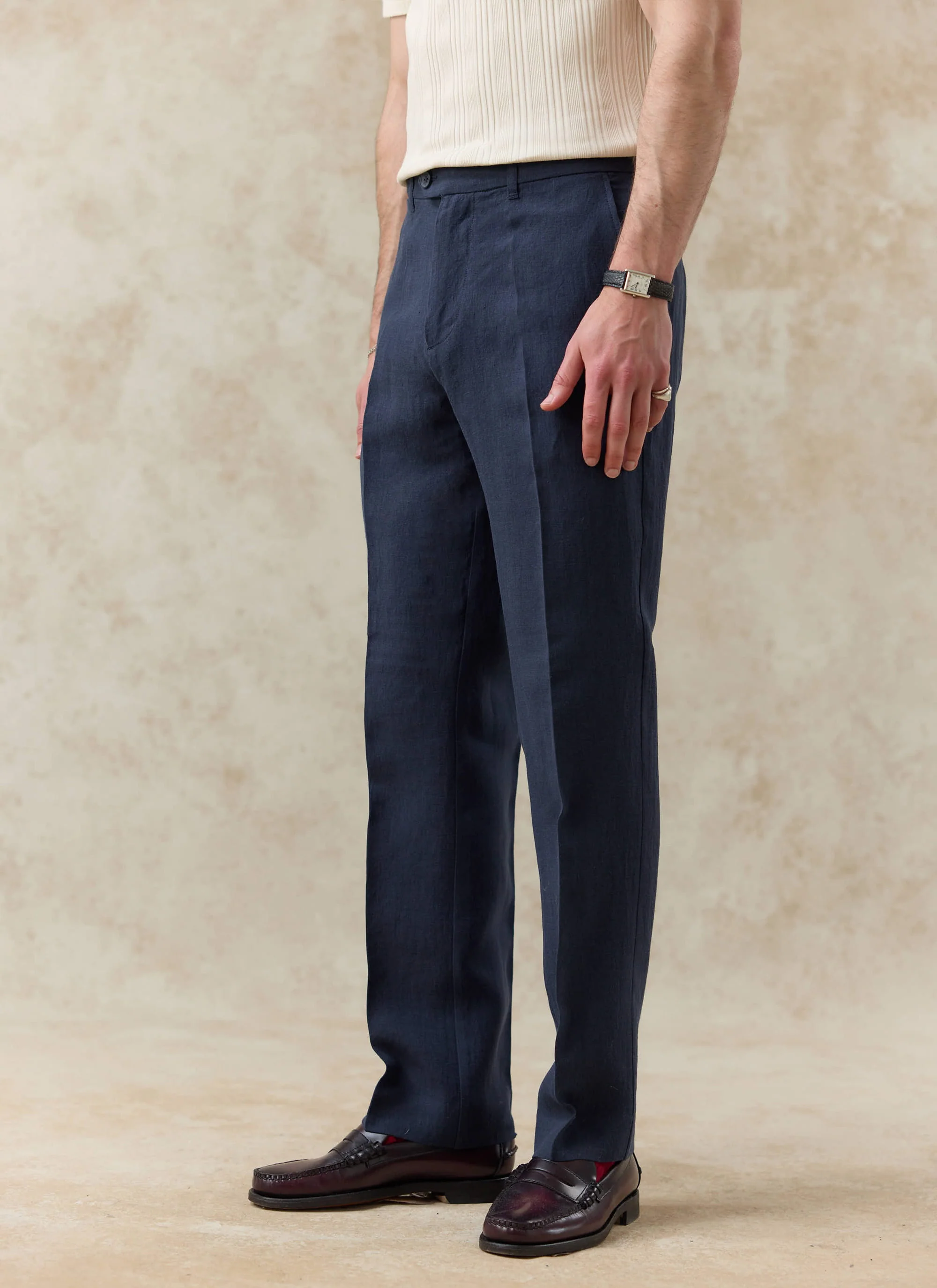 Tailored Linen Trousers | Navy