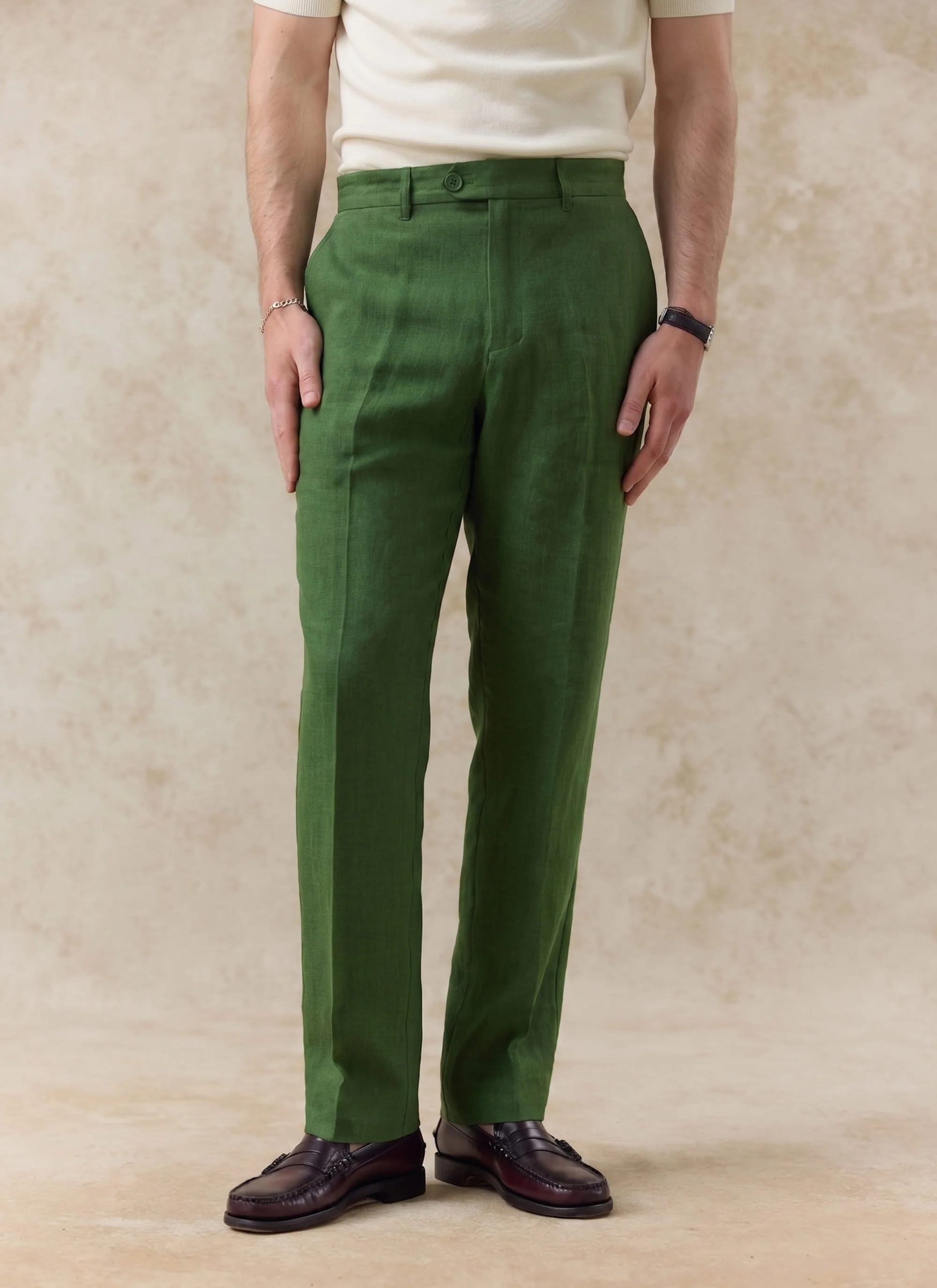 Tailored Linen Trousers | Forest