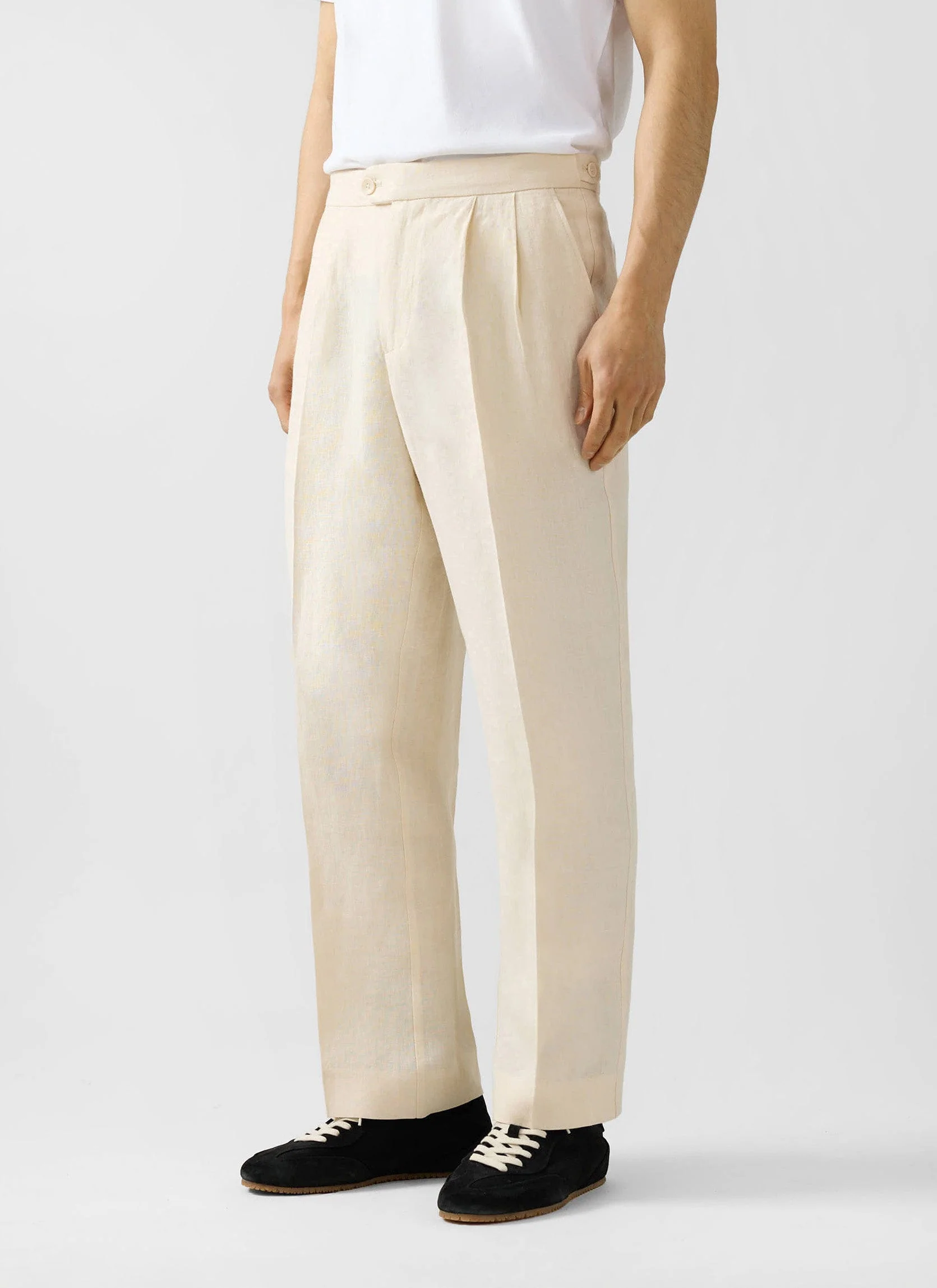 Pleated Tailored Trousers | Linen | Cream