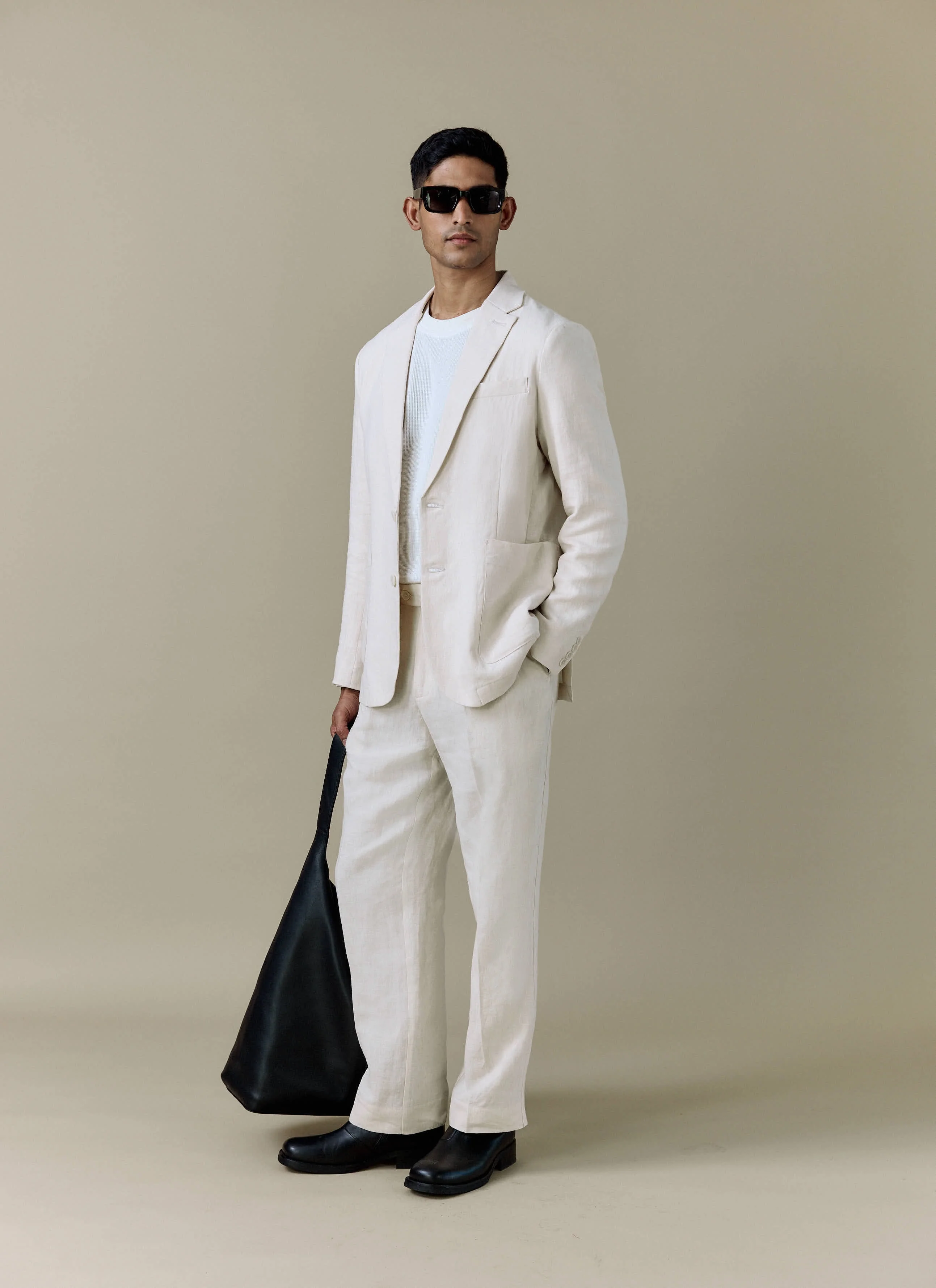 Pleated Tailored Trousers | Linen | Cream