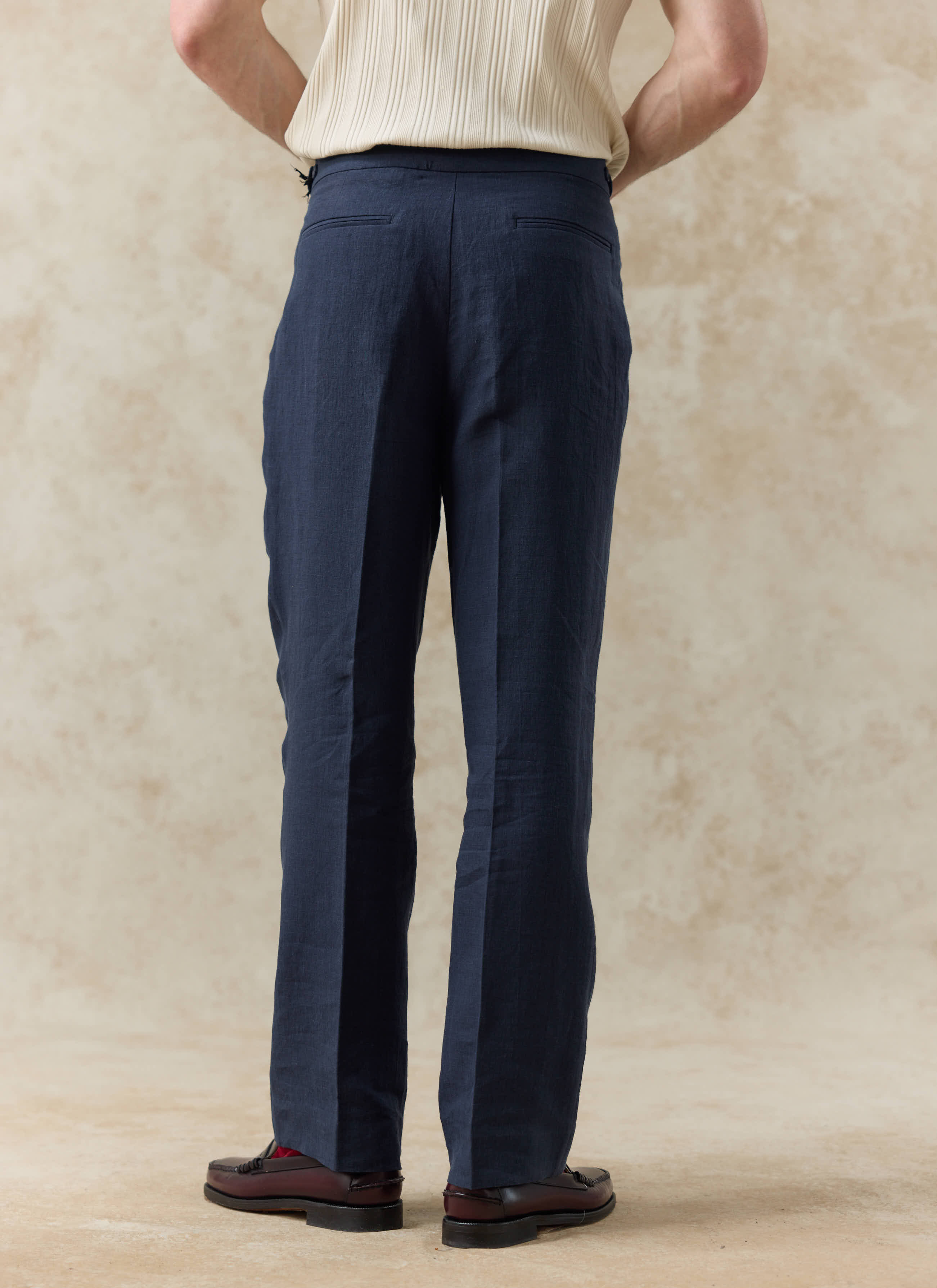 1917-pleated-tailored-trousers-linen-navy-5.jpg Pleated Tailored Trousers | Linen | Navy