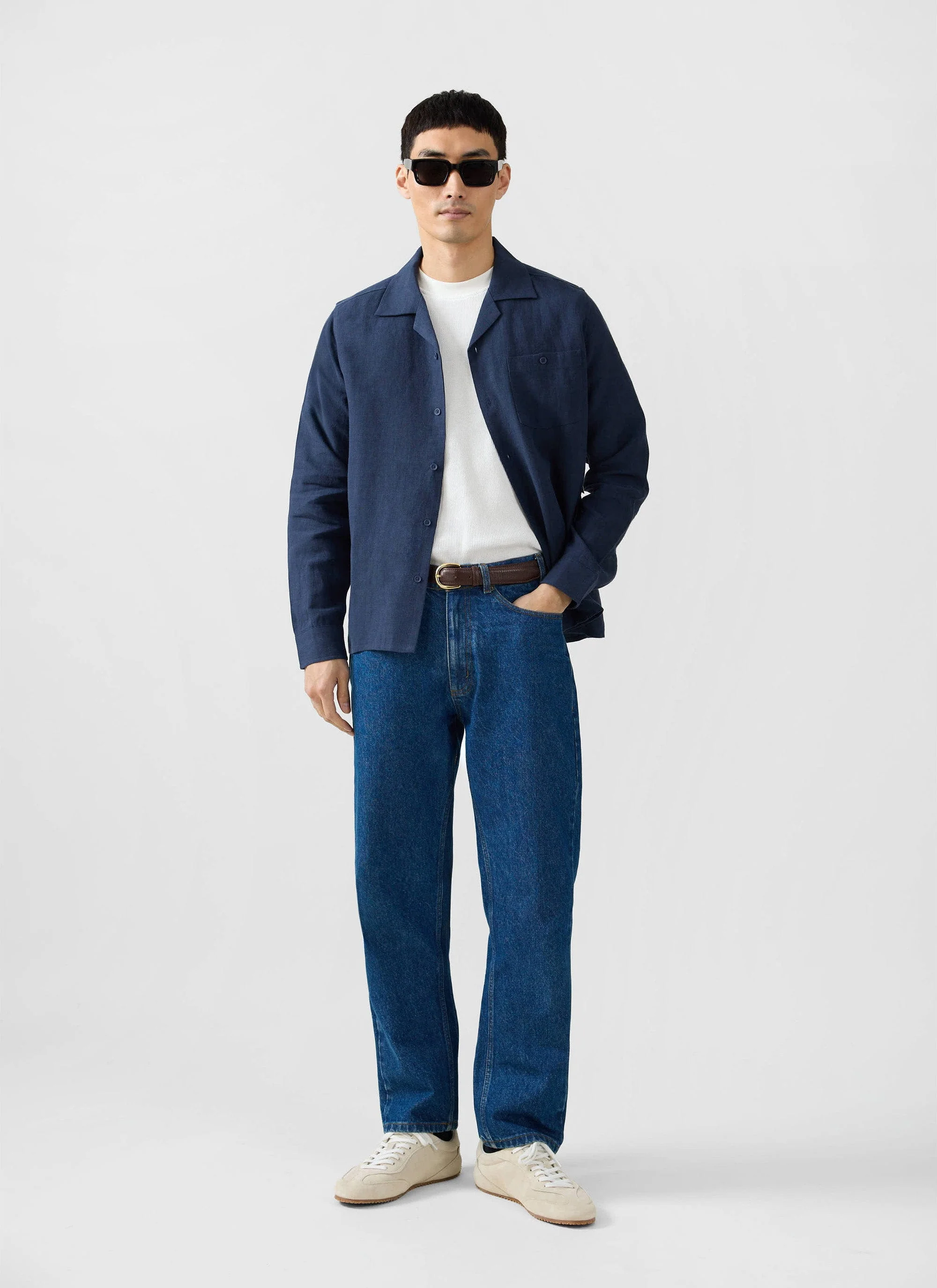 Long Sleeve Cuban Linen Shirt | Navy