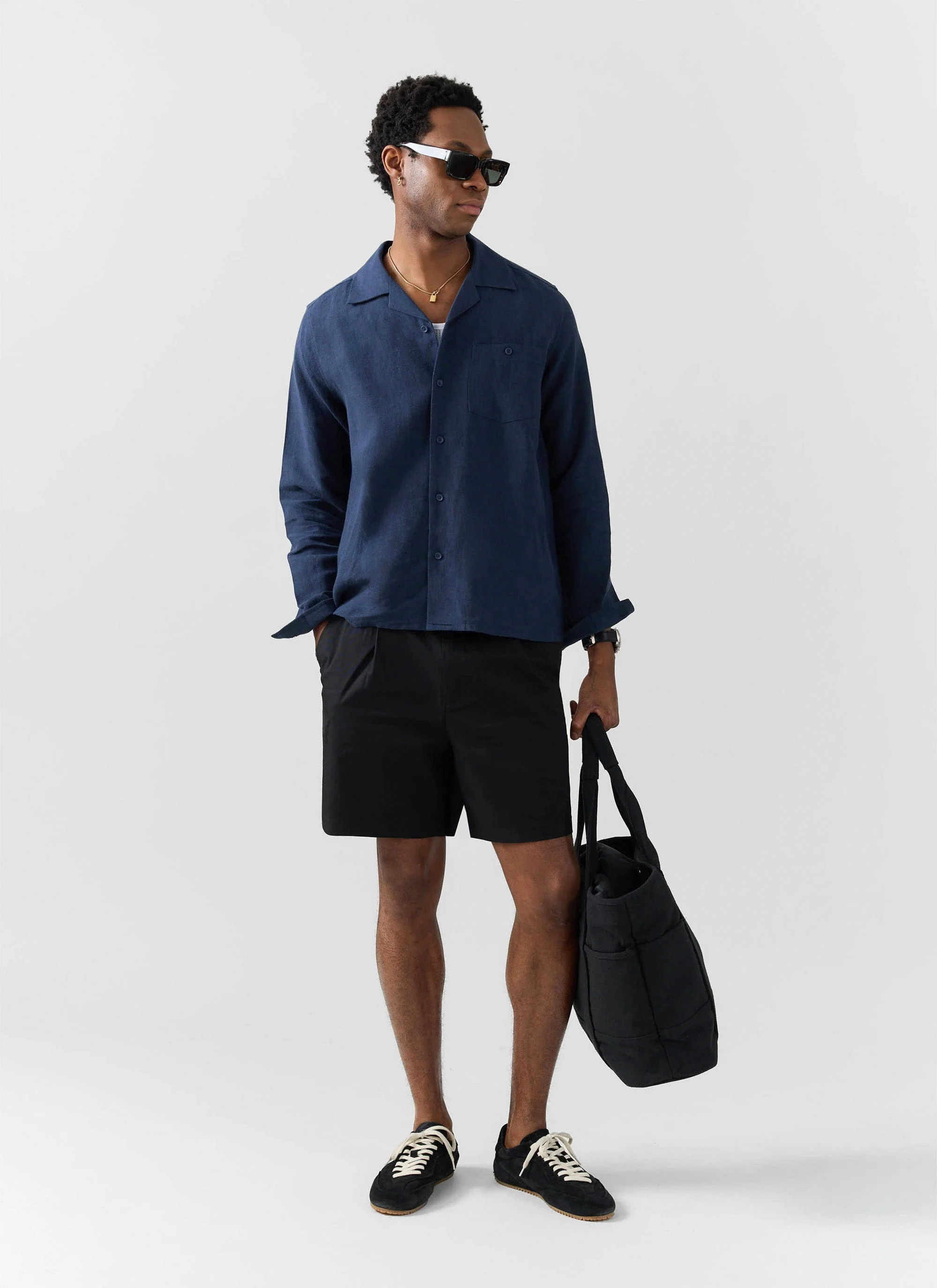 Long Sleeve Cuban Linen Shirt | Navy