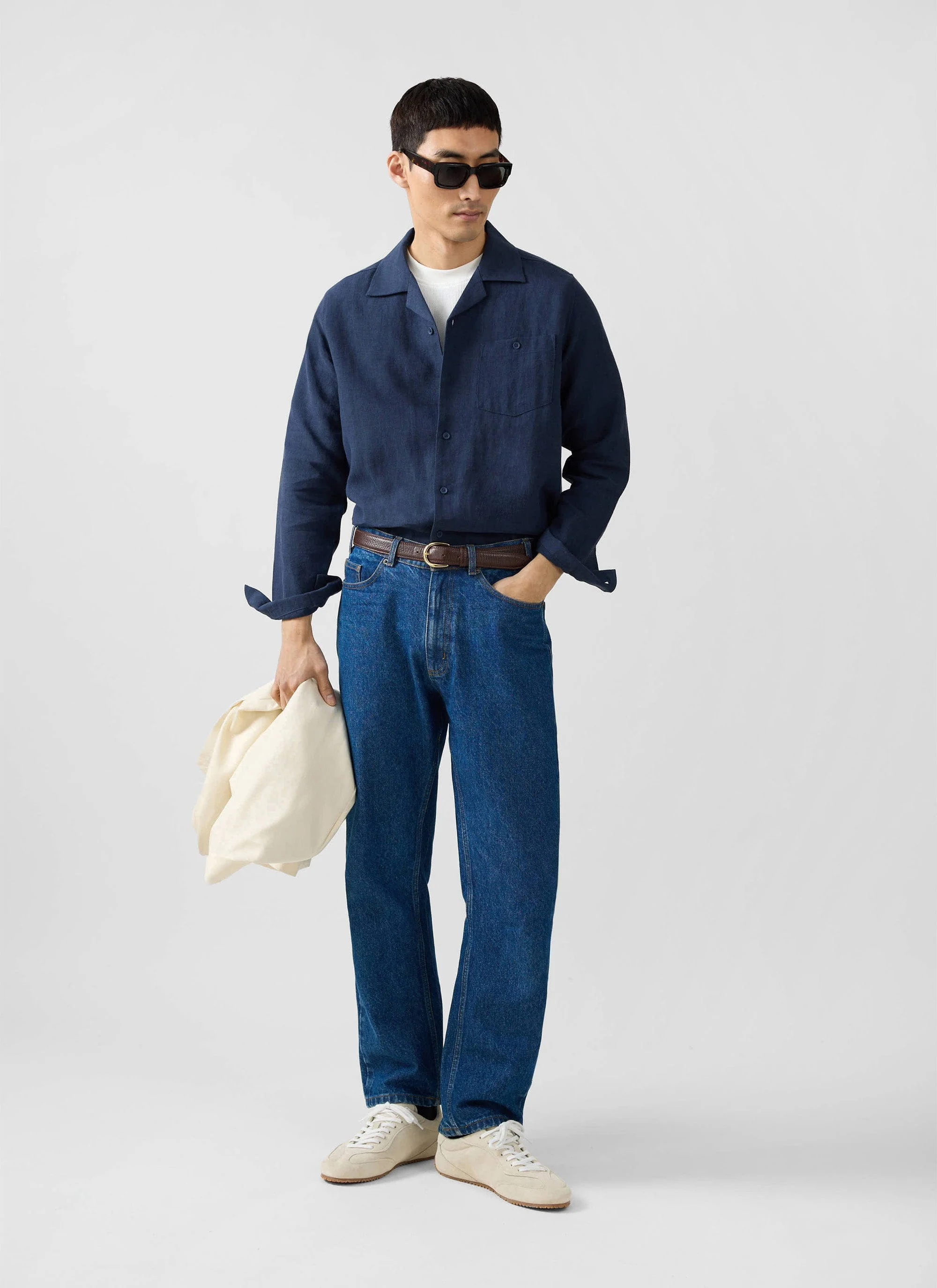 Long Sleeve Cuban Linen Shirt | Navy