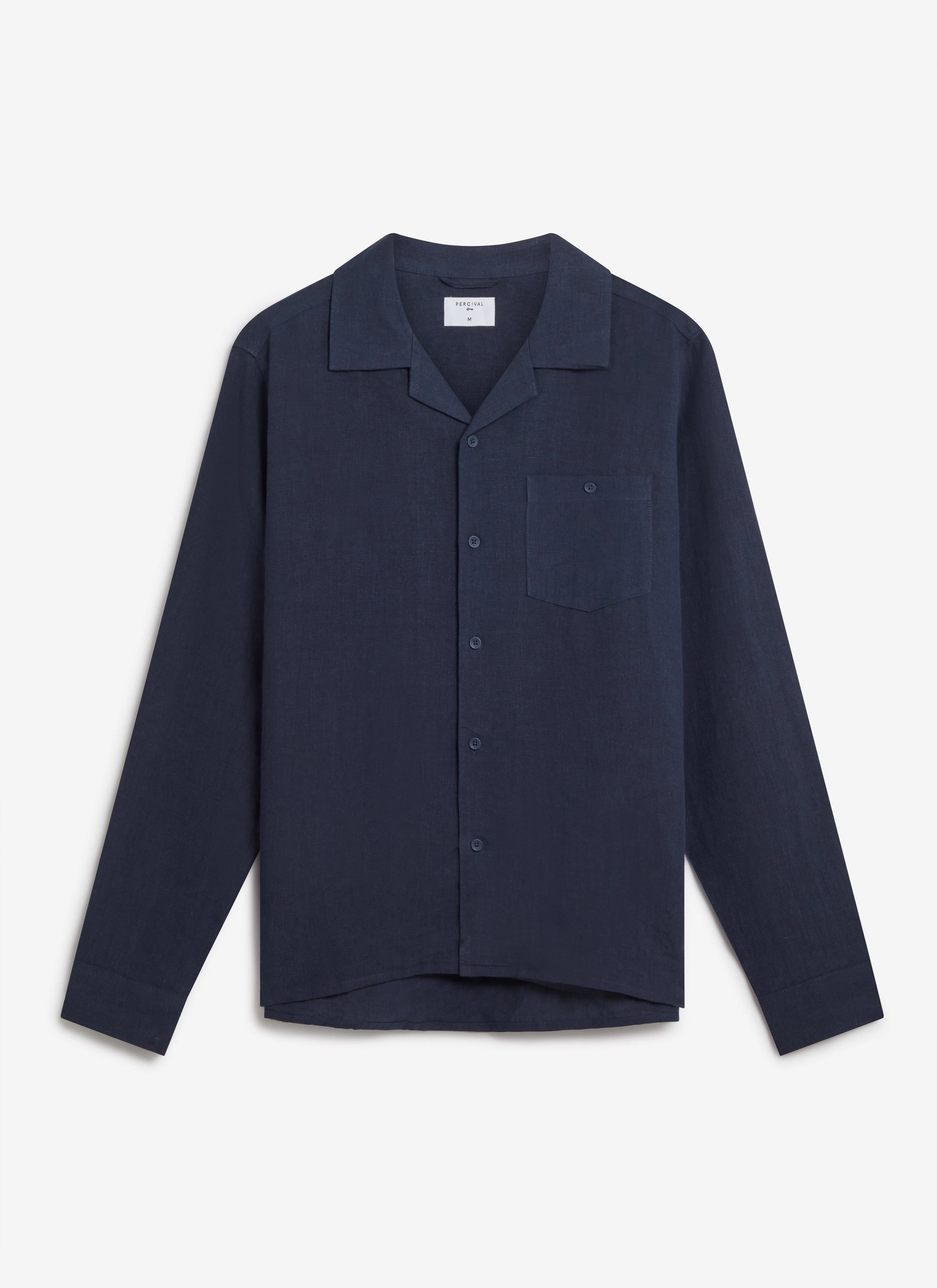 Long Sleeve Cuban Linen Shirt | Navy