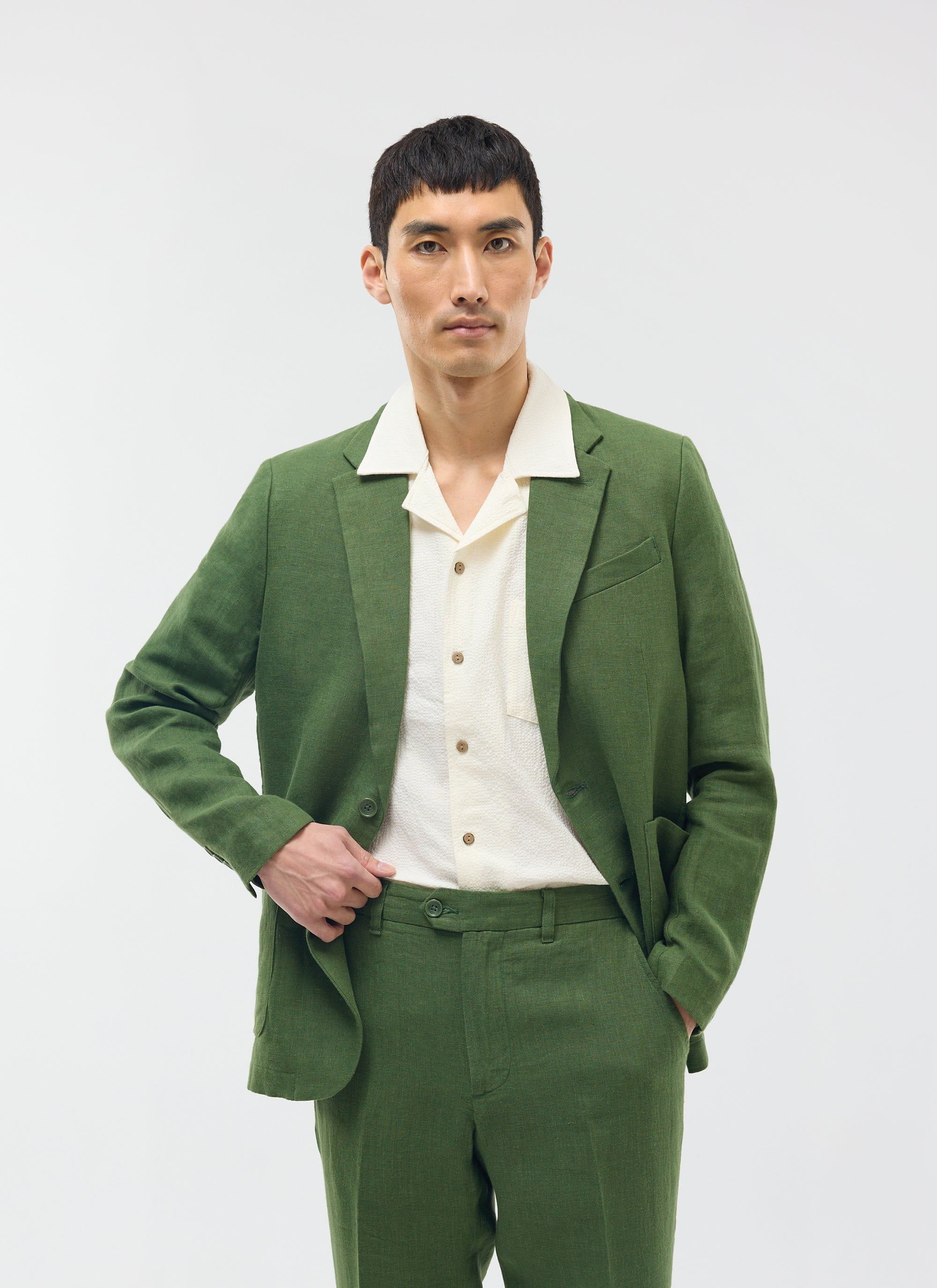 2143-tailored-two-piece-suit-linen-forest-green-4.jpg Tailored Two Piece Suit | Linen | Forest Green