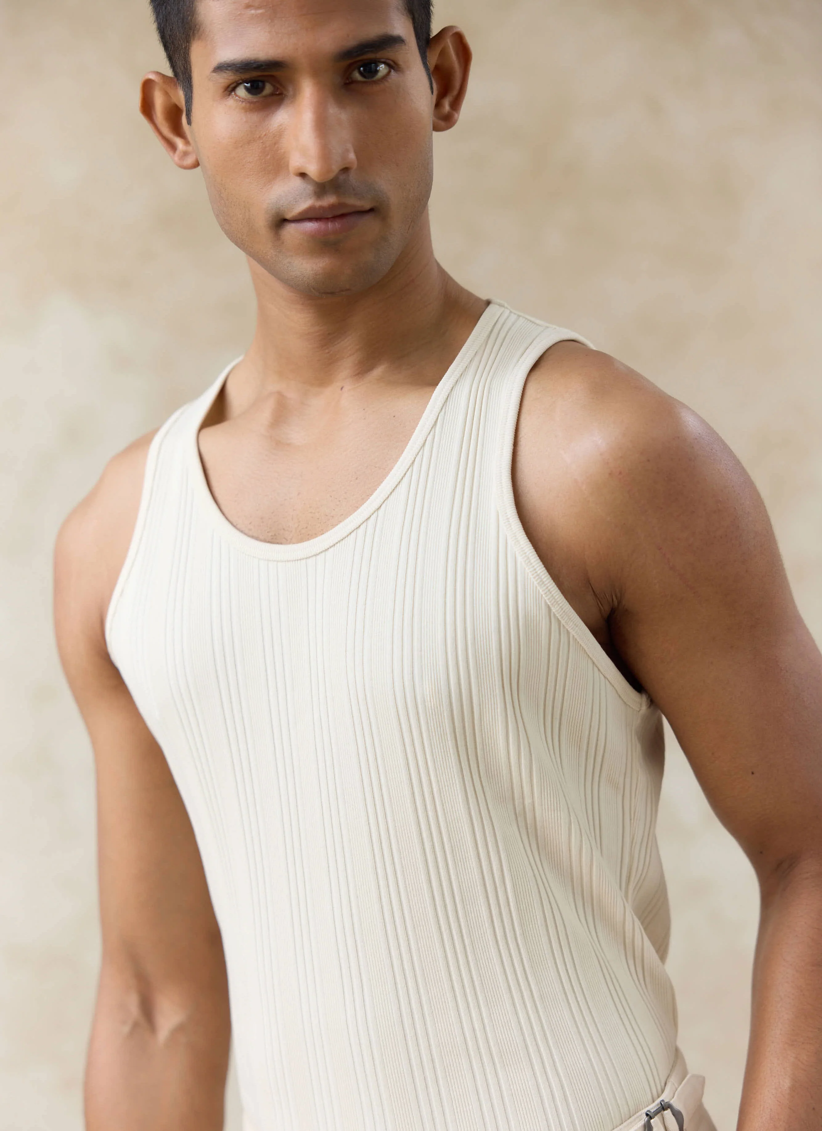 Leon Ribbed Vest | Cotton | Cream