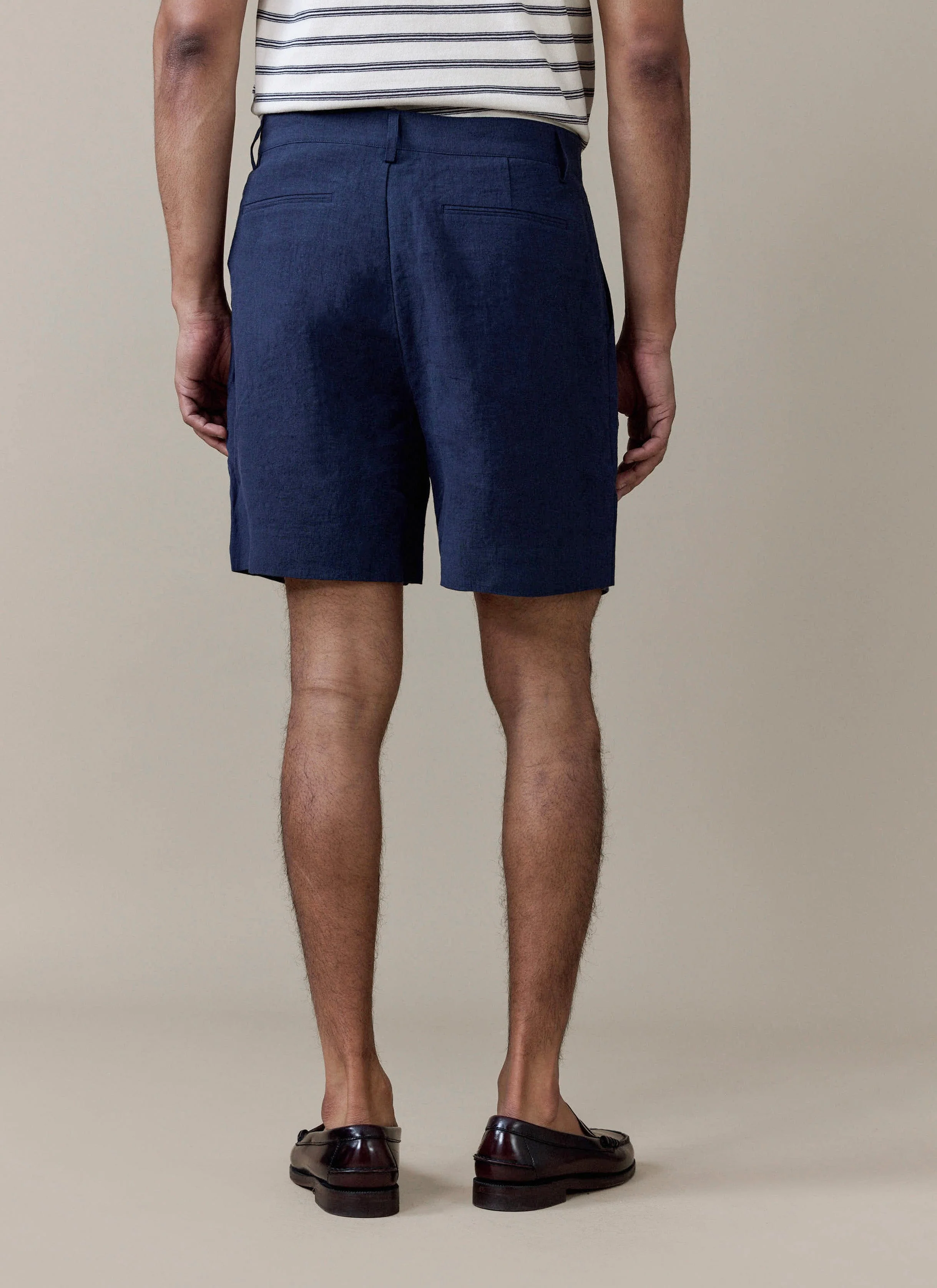 Pleated Tailored Shorts | Linen | Navy