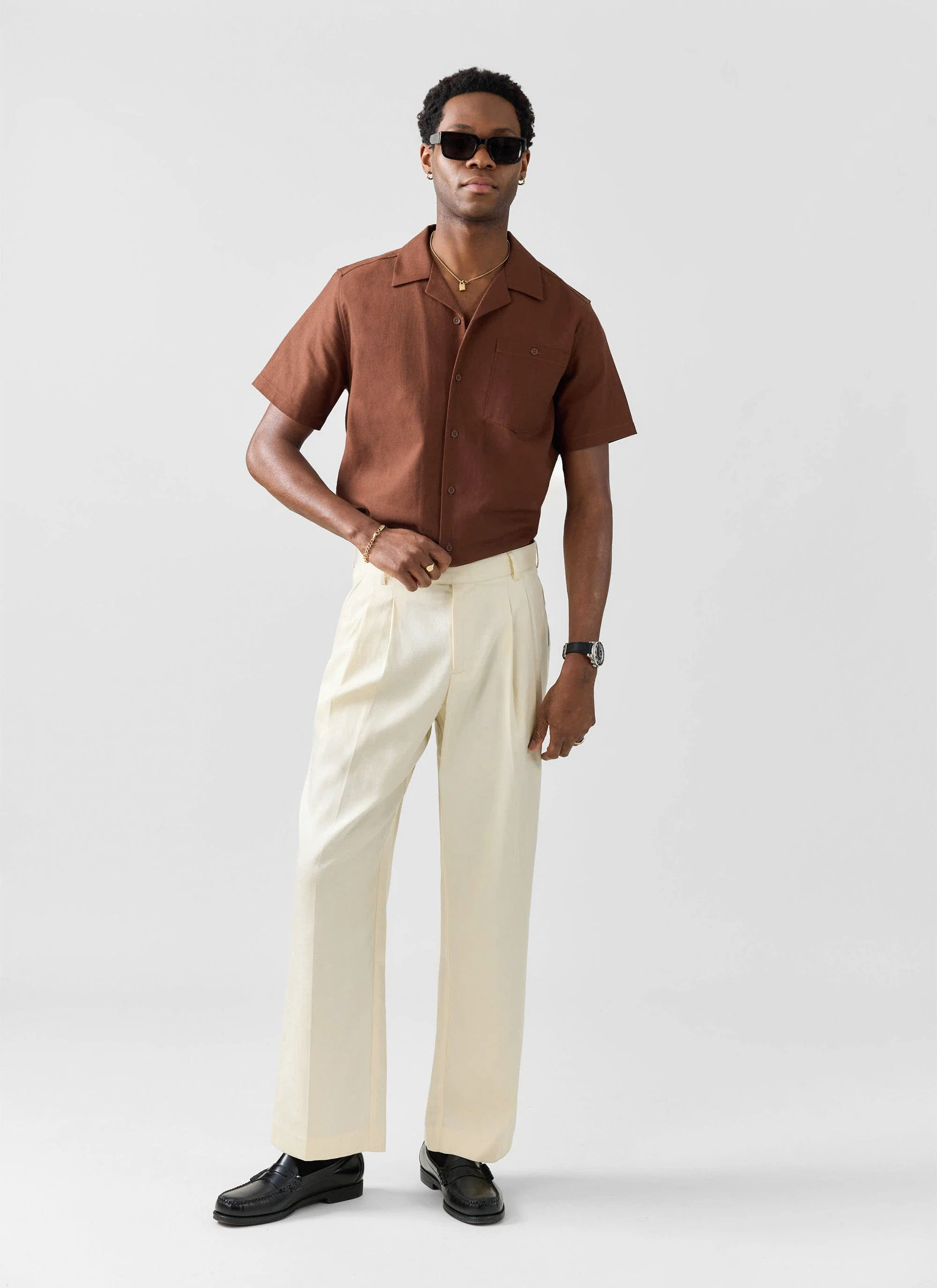 2519-short-sleeve-cuban-shirt-linen-brown-2.webp Short Sleeve Cuban Shirt | Linen | Brown