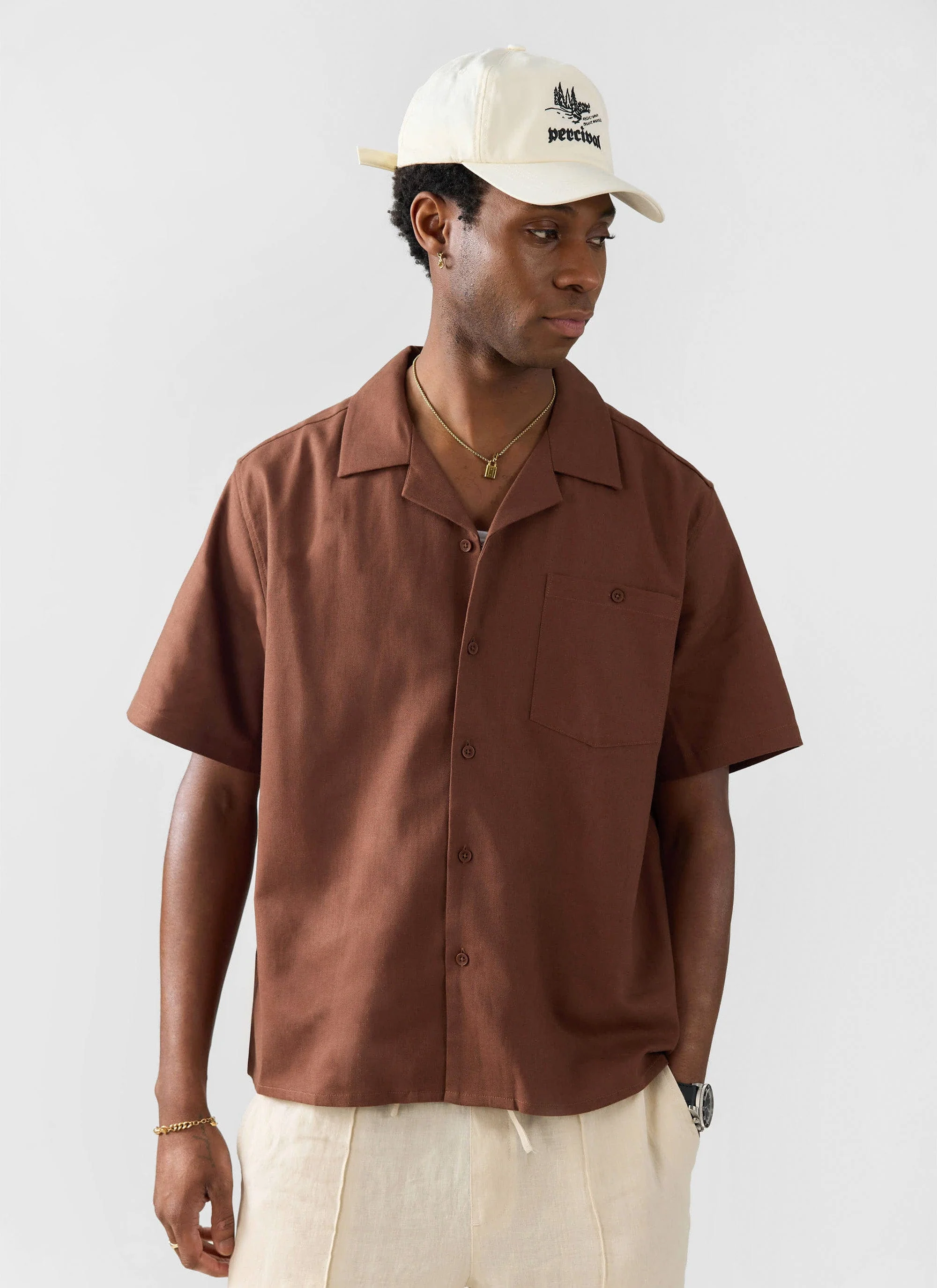 2519-short-sleeve-cuban-shirt-linen-brown-6.webp Short Sleeve Cuban Shirt | Linen | Brown
