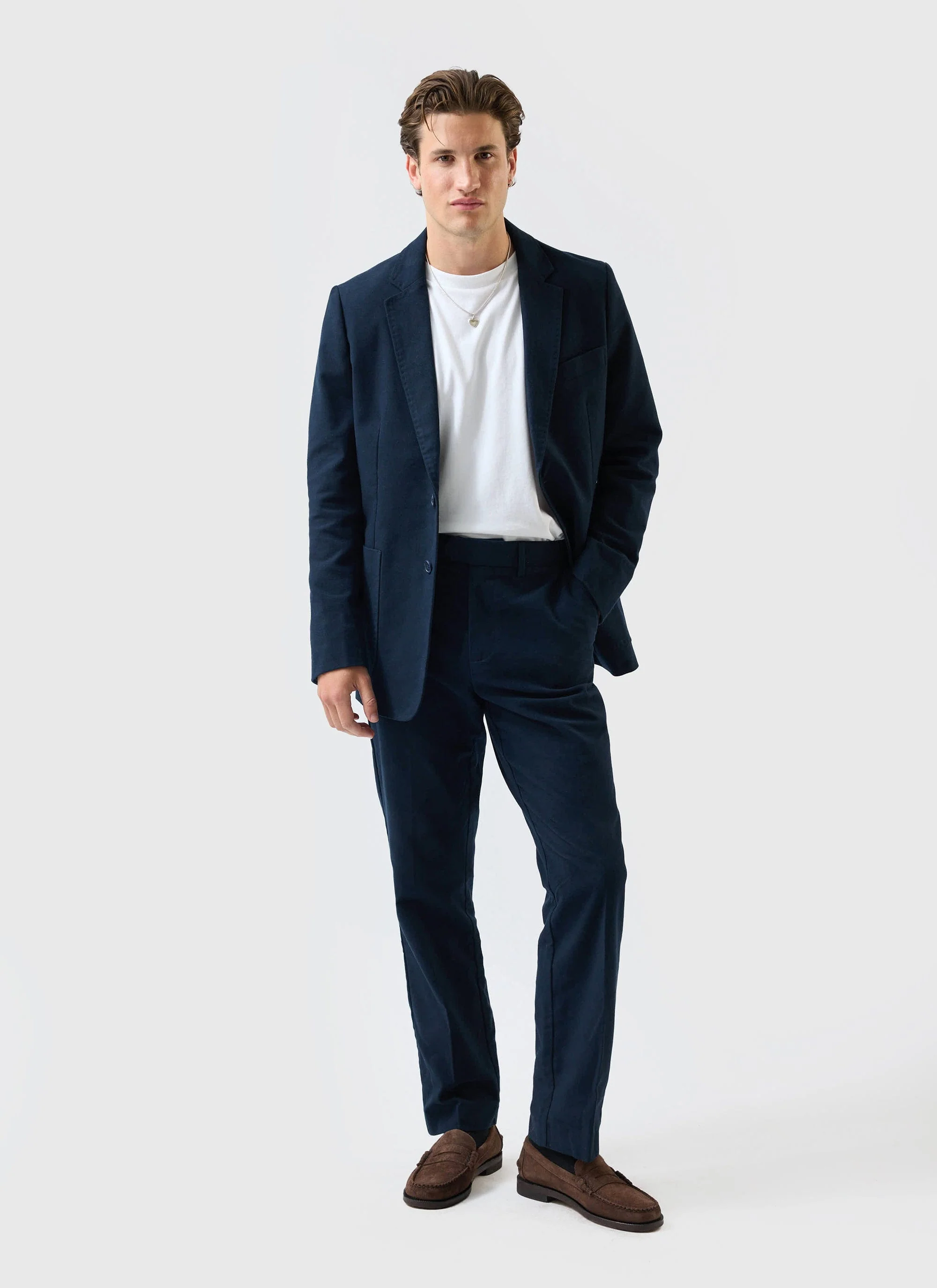 Tailored Moleskin Blazer | Navy