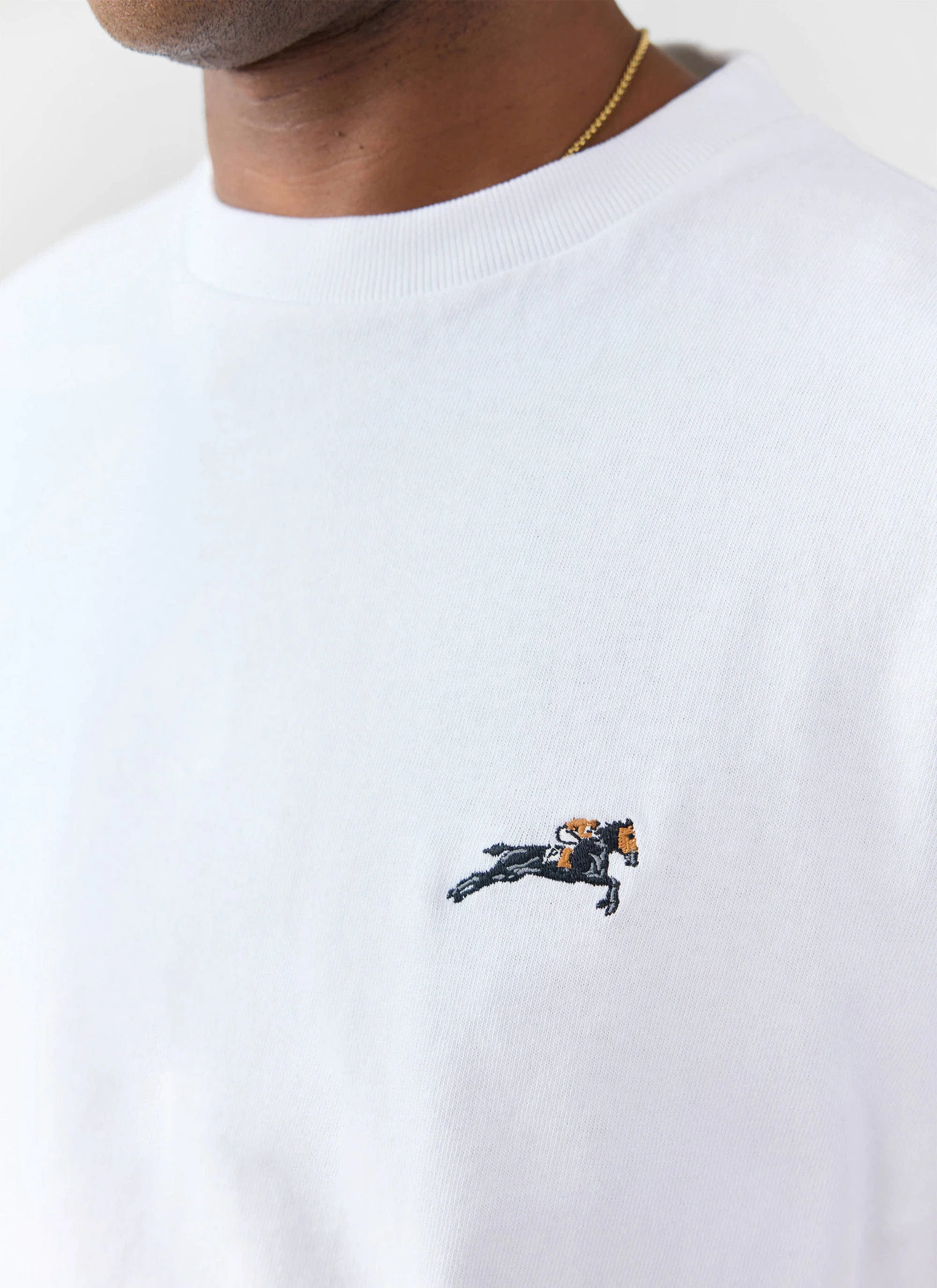 2690-galloping-horse-embroidered-t-shirt-organic-cotton-white-1.webp Galloping Horse Embroidered T Shirt | Organic Cotton | White
